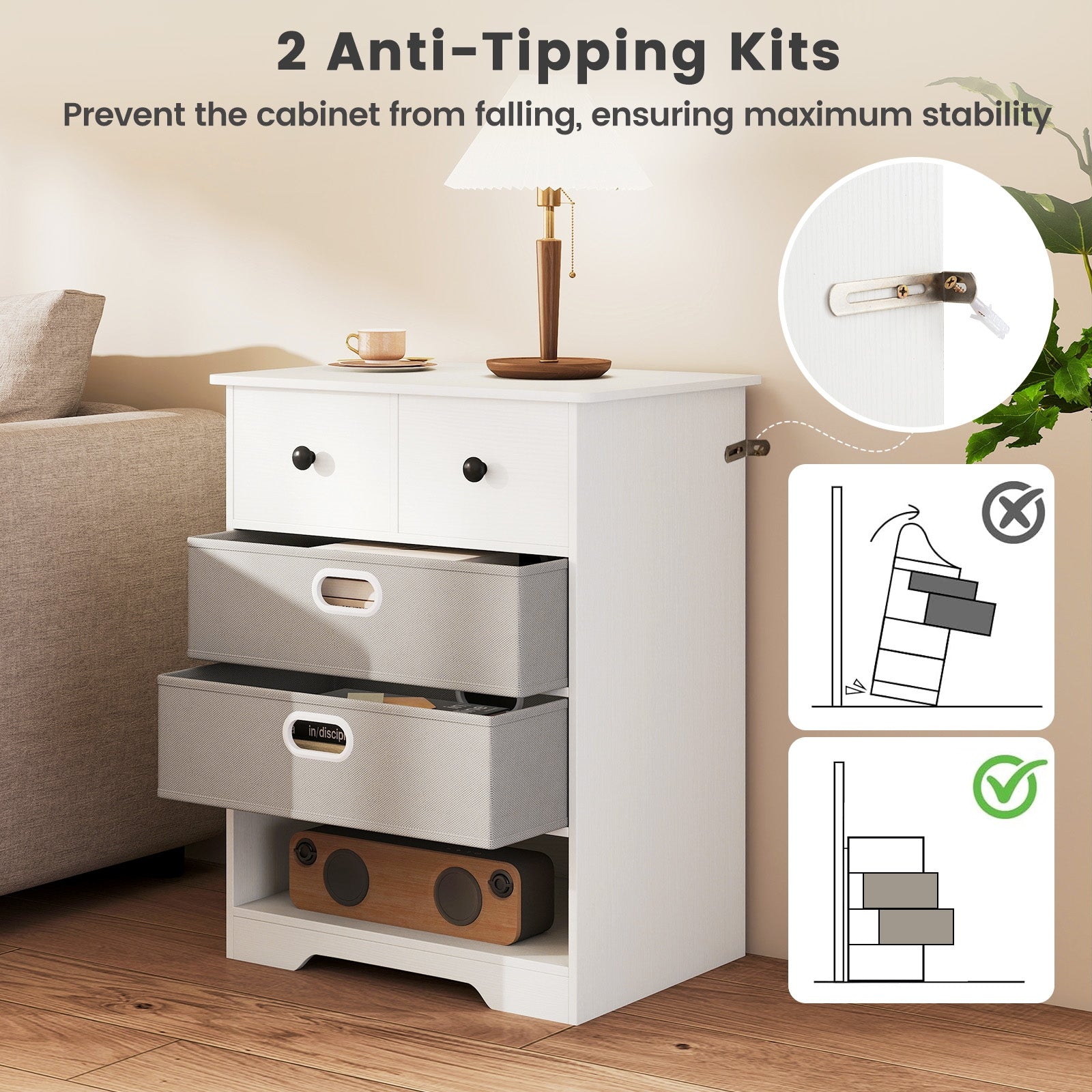 4-Drawer Dresser Modern Chest Storage Organizer with Open Shelves, White Cabinets & Chests at Gallery Canada