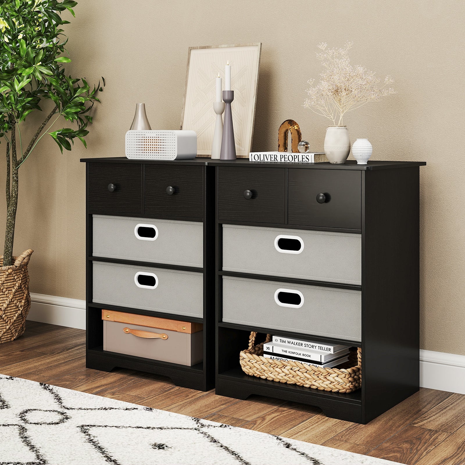 4-Drawer Dresser Modern Chest Storage Organizer with Open Shelves, Black Cabinets & Chests at Gallery Canada