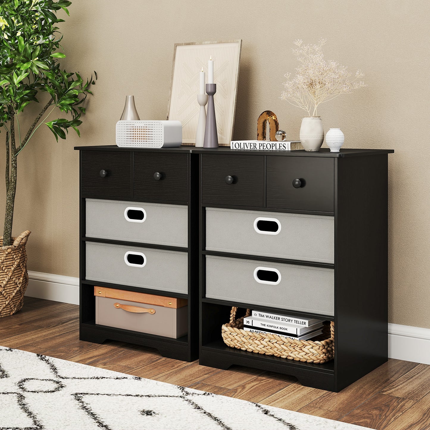 4-Drawer Dresser Modern Chest Storage Organizer with Open Shelves, Black Cabinets & Chests at Gallery Canada