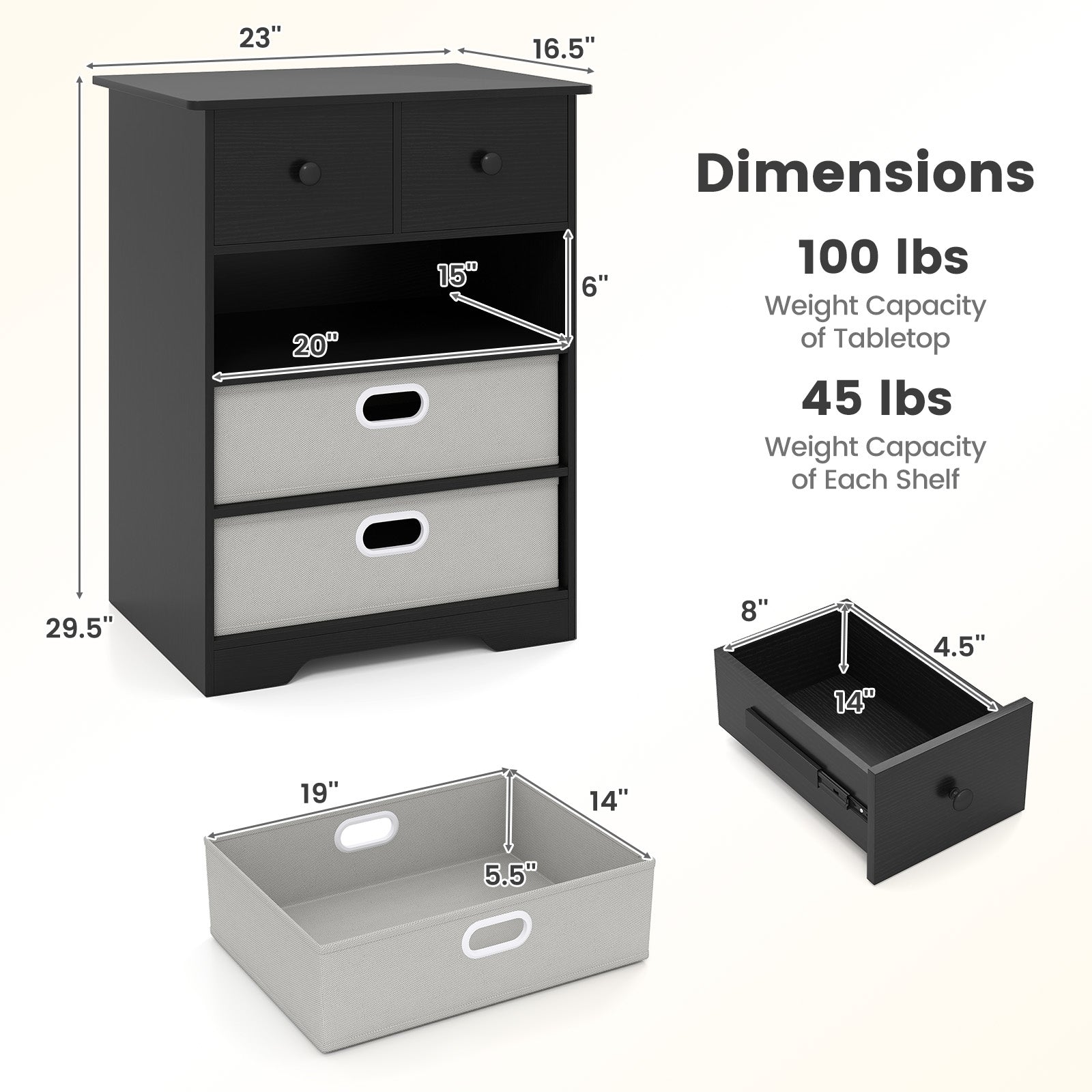 4-Drawer Dresser Modern Chest Storage Organizer with Open Shelves, Black Cabinets & Chests at Gallery Canada