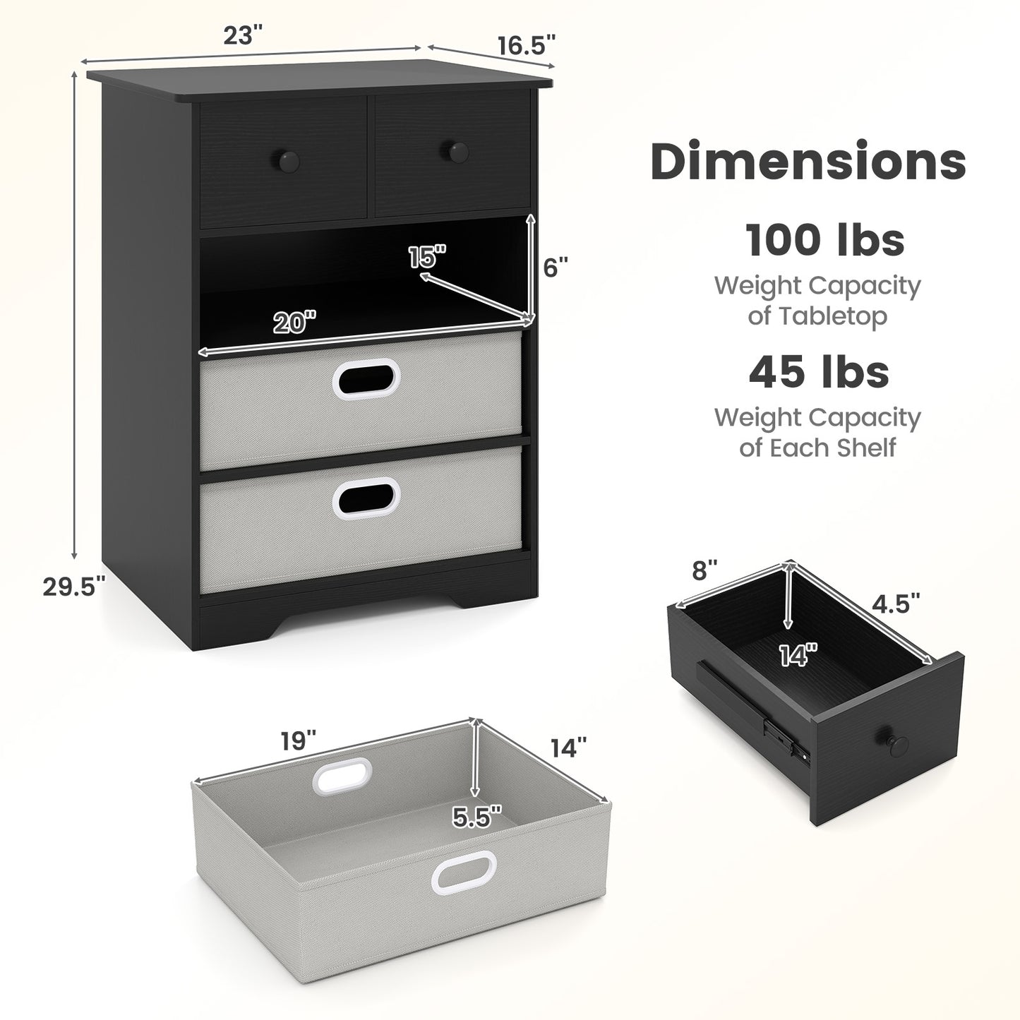 4-Drawer Dresser Modern Chest Storage Organizer with Open Shelves, Black Cabinets & Chests at Gallery Canada