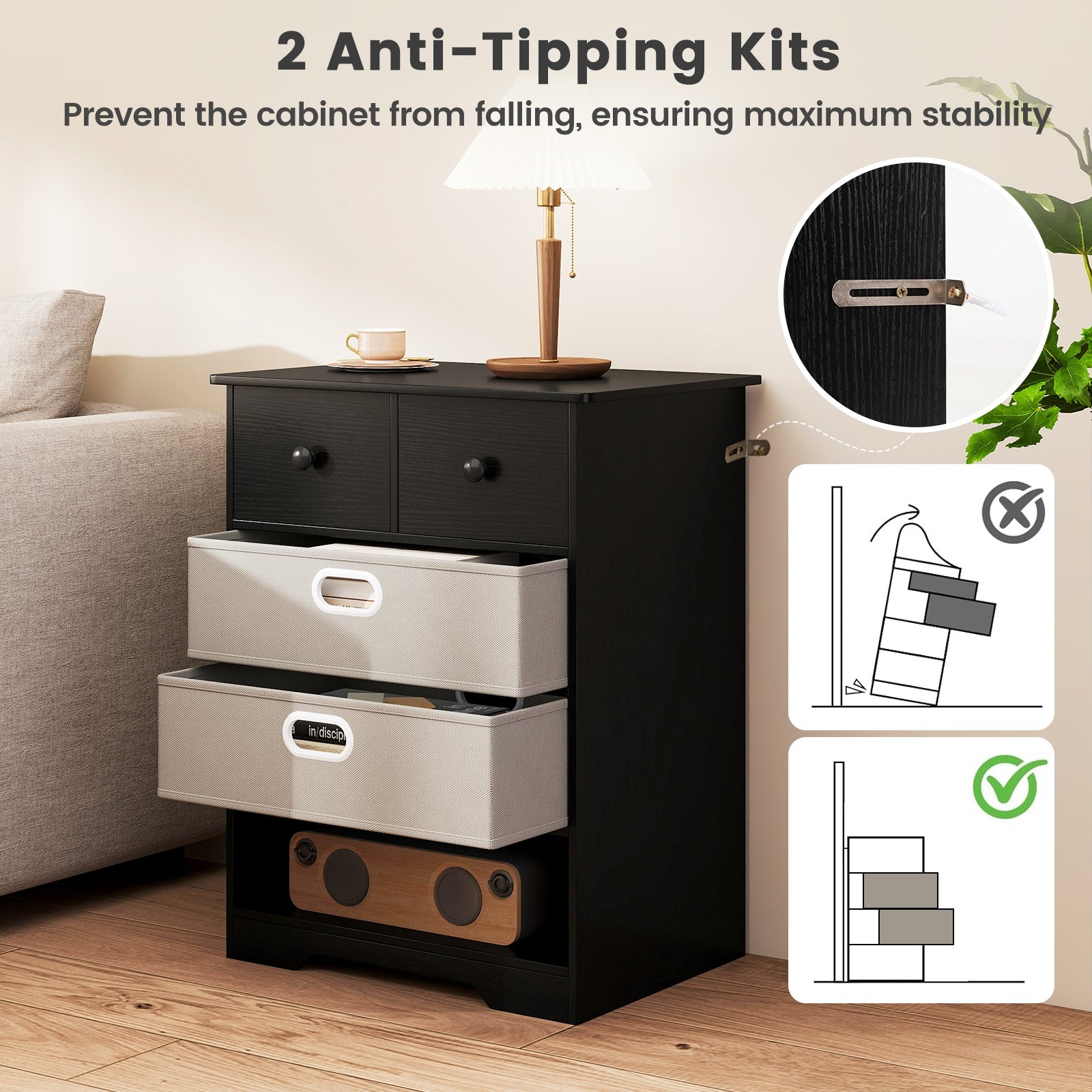 4-Drawer Dresser Modern Chest Storage Organizer with Open Shelves, Black Cabinets & Chests at Gallery Canada