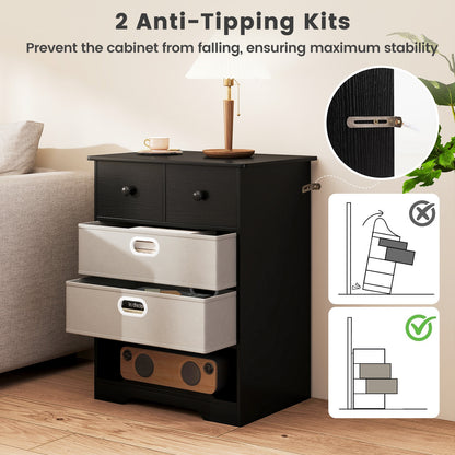 4-Drawer Dresser Modern Chest Storage Organizer with Open Shelves, Black Cabinets & Chests at Gallery Canada