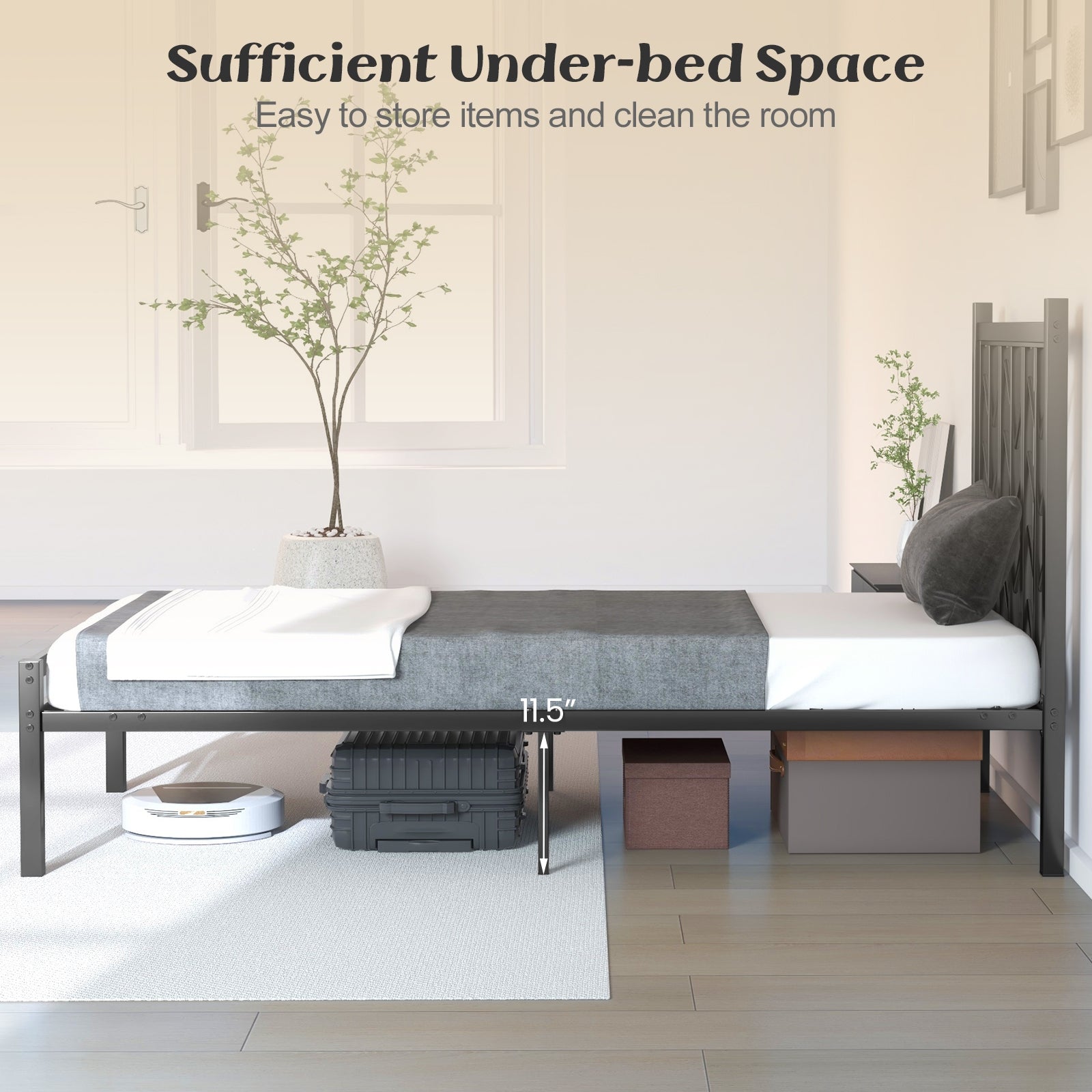 Twin Size Platform Bed with Headboard and Metal Frame-Twin Size, Black Simple Bed Frame at Gallery Canada