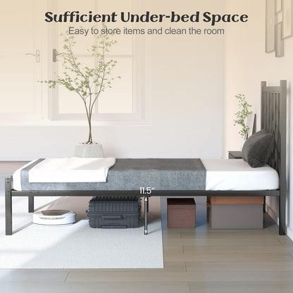 Twin Size Platform Bed with Headboard and Metal Frame-Twin Size, Black Simple Bed Frame at Gallery Canada