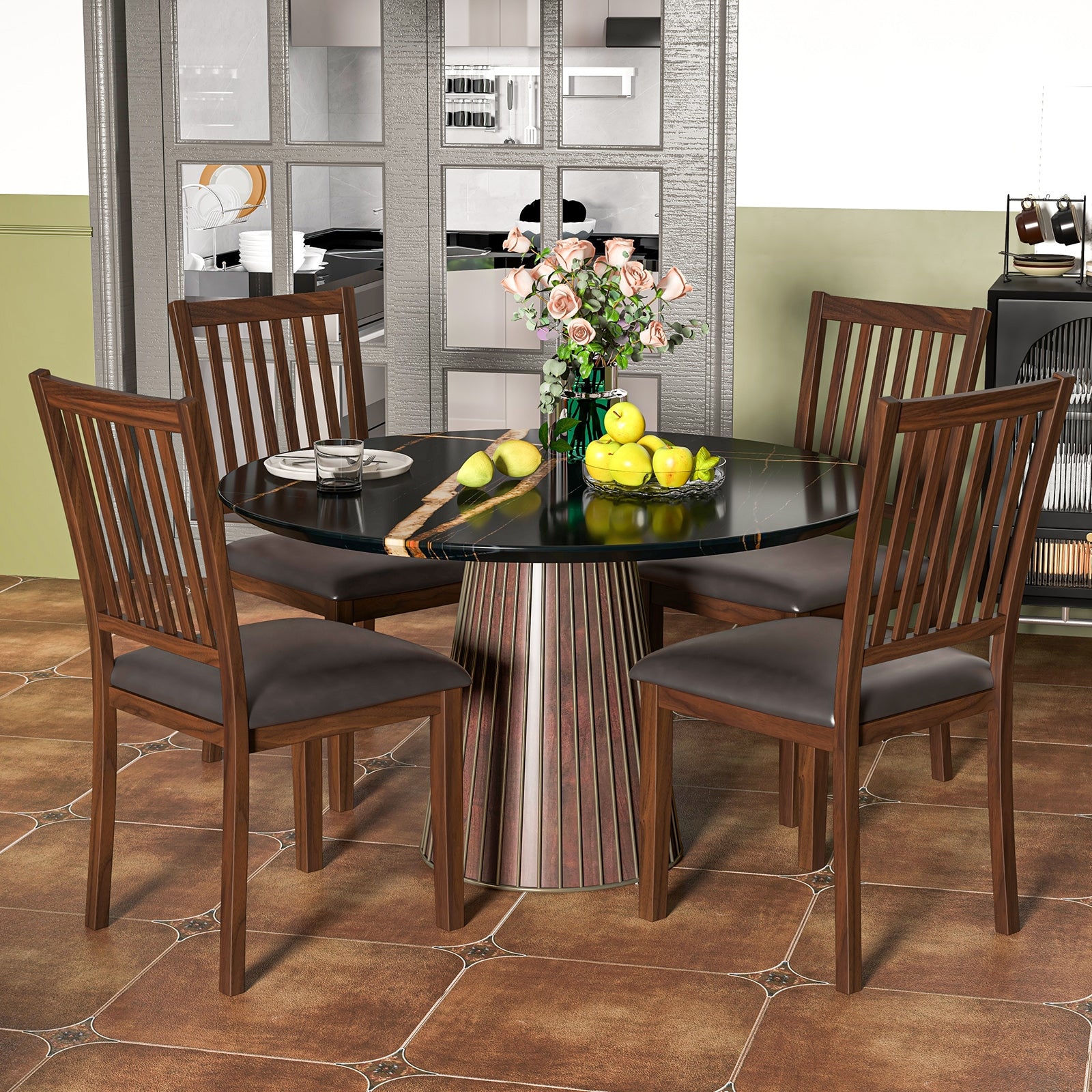 Modern Dining Chair Set Of 2, High Backrest, Brown Dining Chairs at Gallery Canada