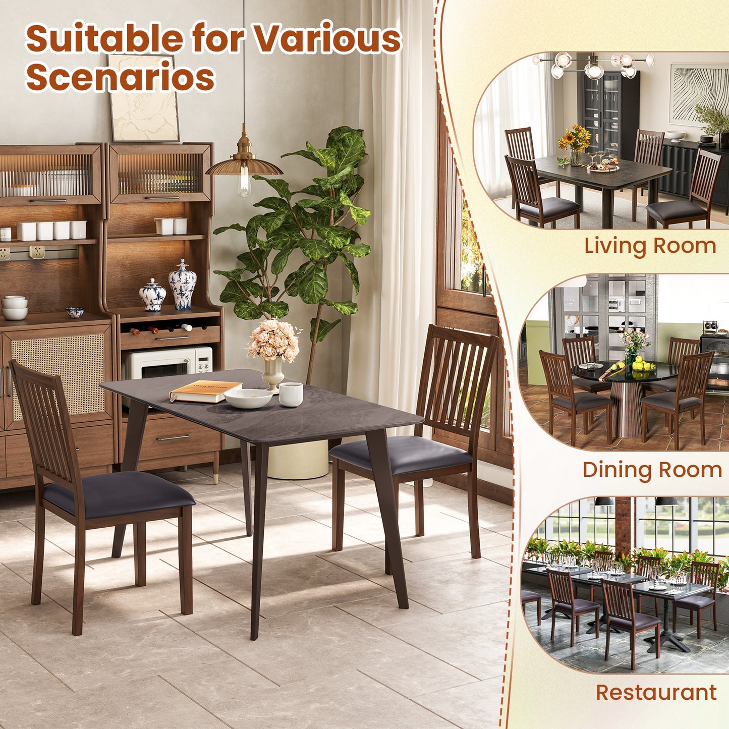Modern Dining Chair Set Of 2, High Backrest, Brown Dining Chairs at Gallery Canada