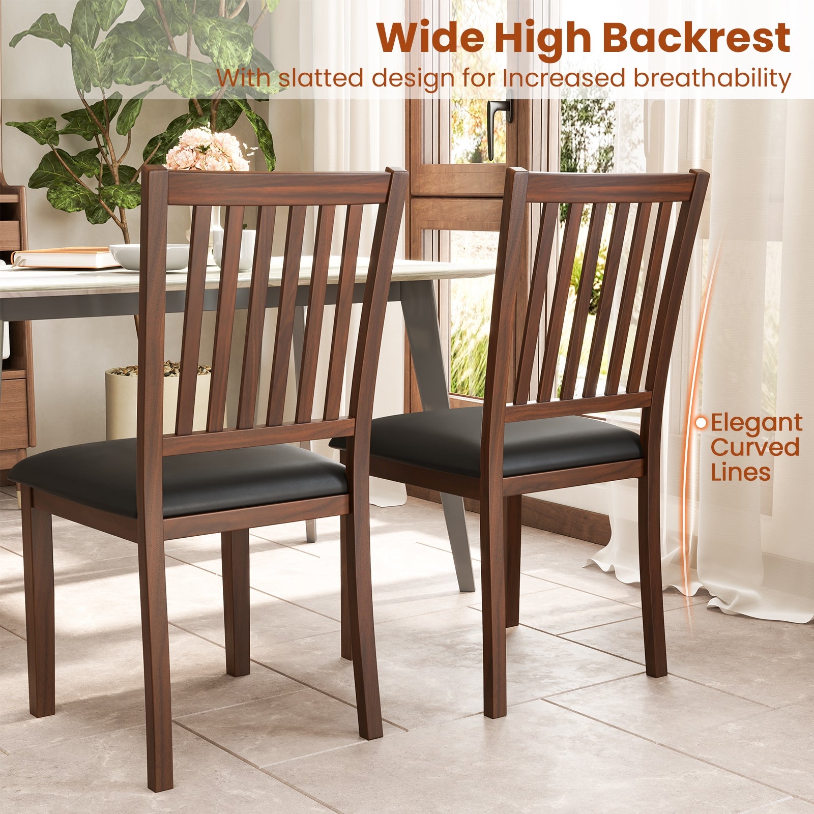 Modern Dining Chair Set Of 2, High Backrest, Brown Dining Chairs at Gallery Canada