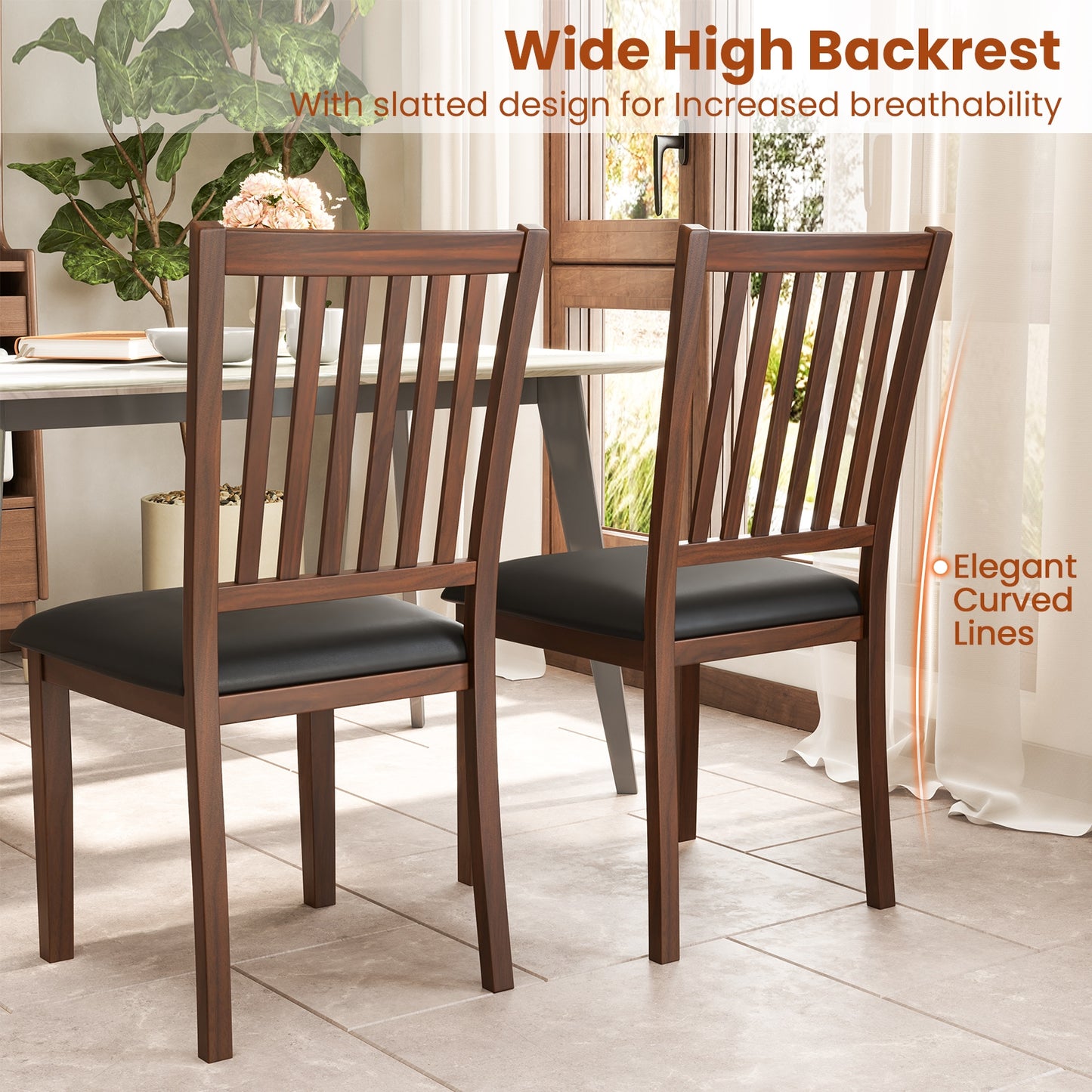 Modern Dining Chair Set Of 2, High Backrest, Brown Dining Chairs at Gallery Canada