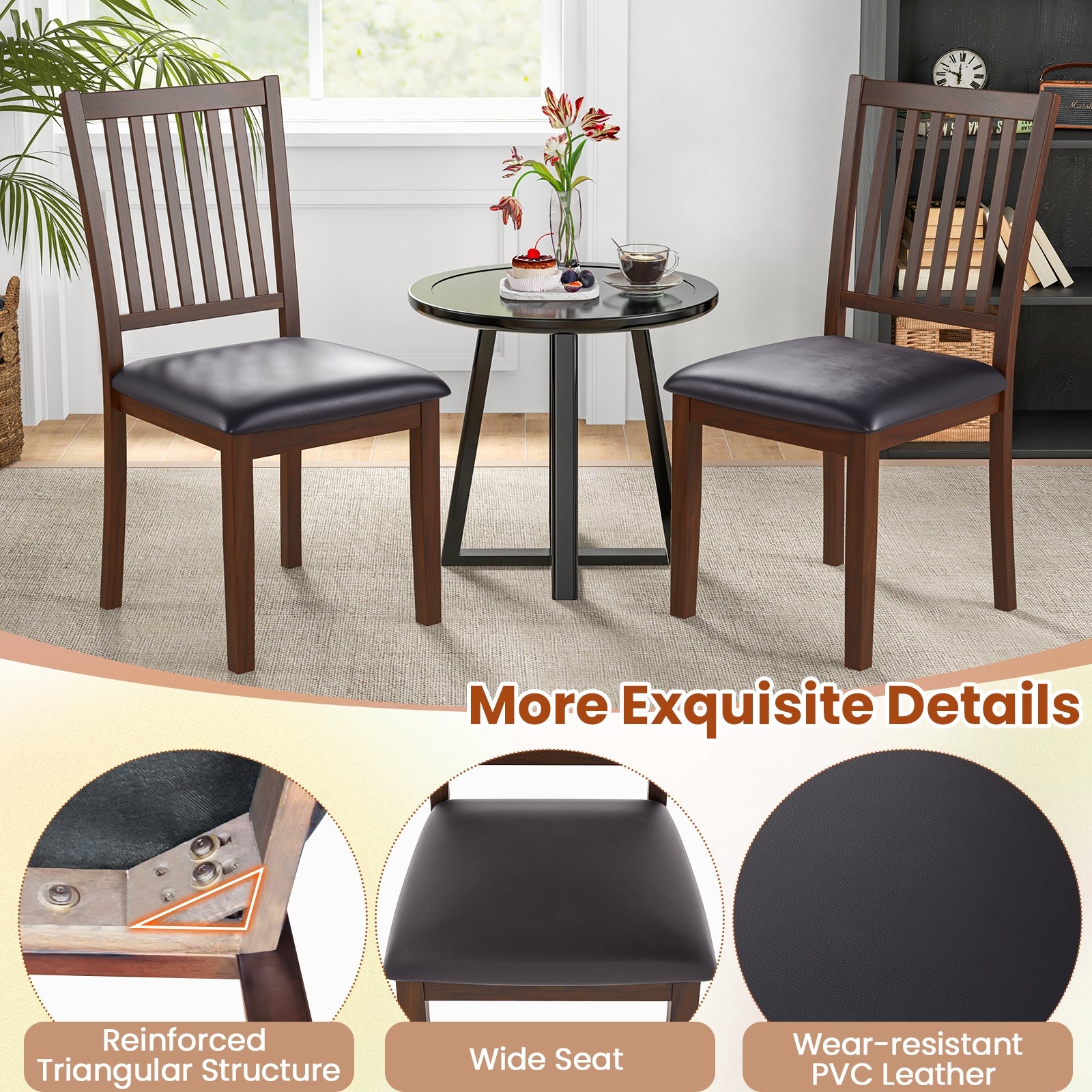 Modern Dining Chair Set Of 2, High Backrest, Brown Dining Chairs at Gallery Canada