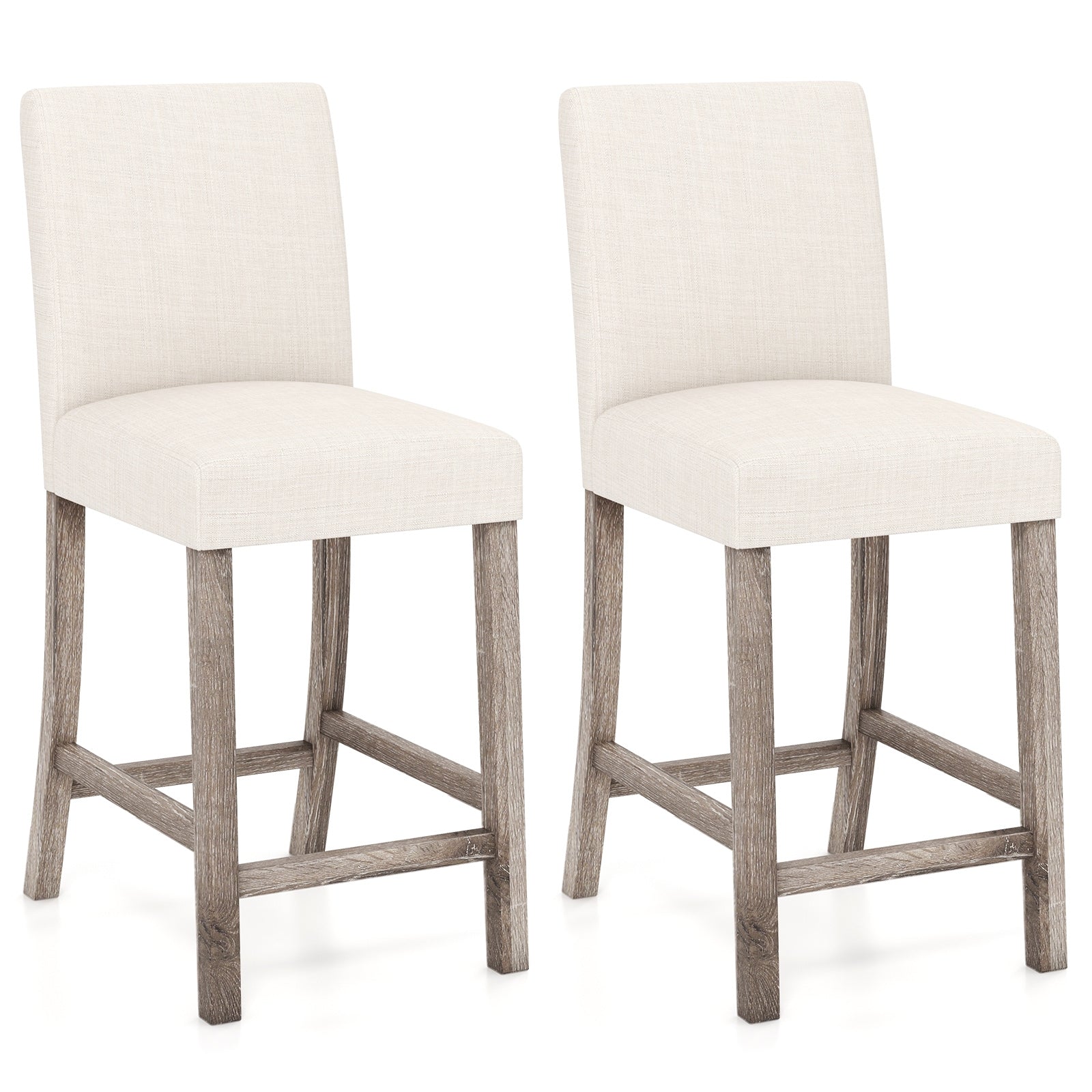 Counter Height Bar Stools Set of 2 with Back and Footrest, Beige Bar Stools Beige at Gallery Canada