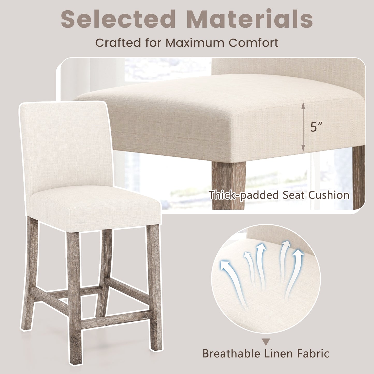 Counter Height Bar Stools Set of 2 with Back and Footrest, Beige Bar Stools at Gallery Canada