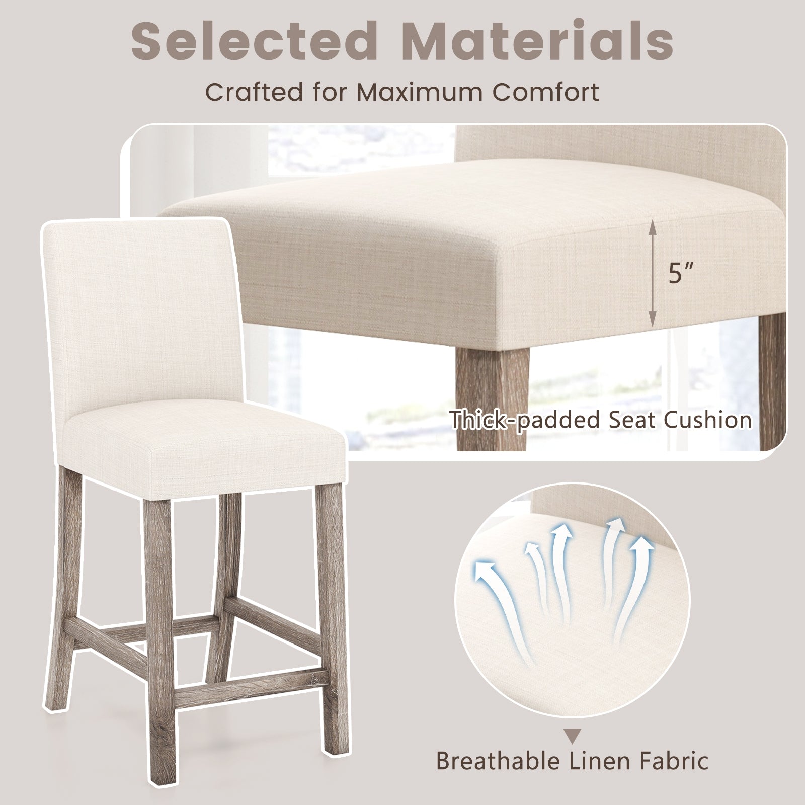 Counter Height Bar Stools Set of 2 with Back and Footrest, Beige Bar Stools at Gallery Canada