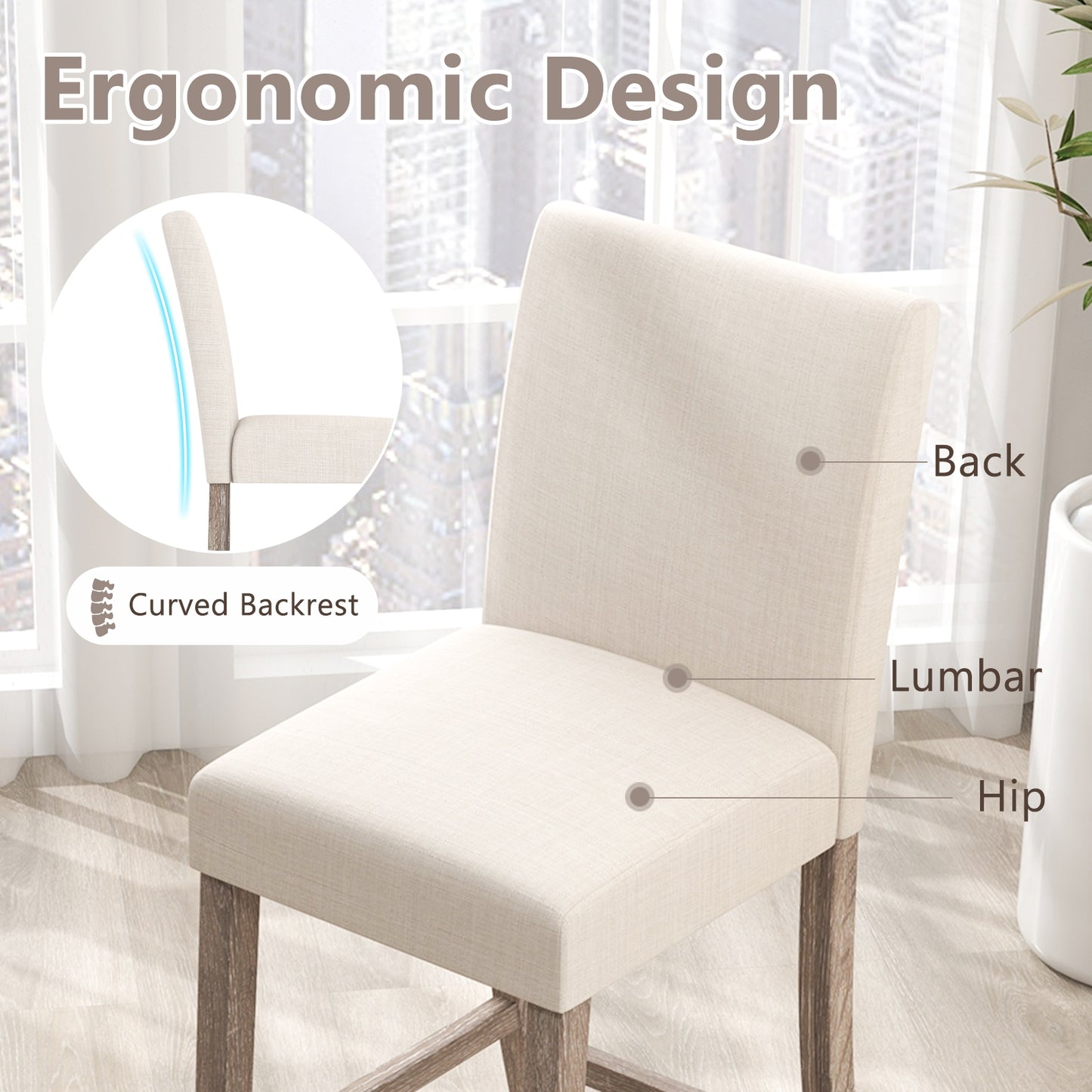 Counter Height Bar Stools Set of 2 with Back and Footrest, Beige Bar Stools at Gallery Canada