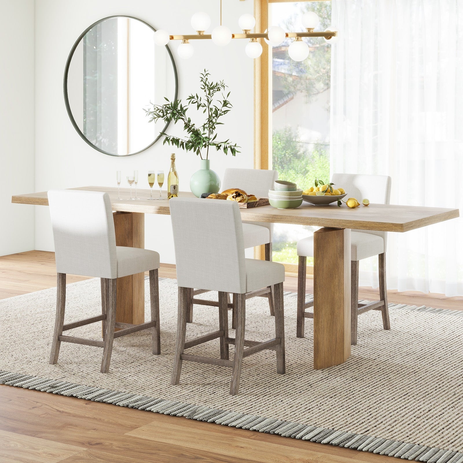 Counter Height Bar Stools Set of 2 with Back and Footrest, Beige Bar Stools at Gallery Canada