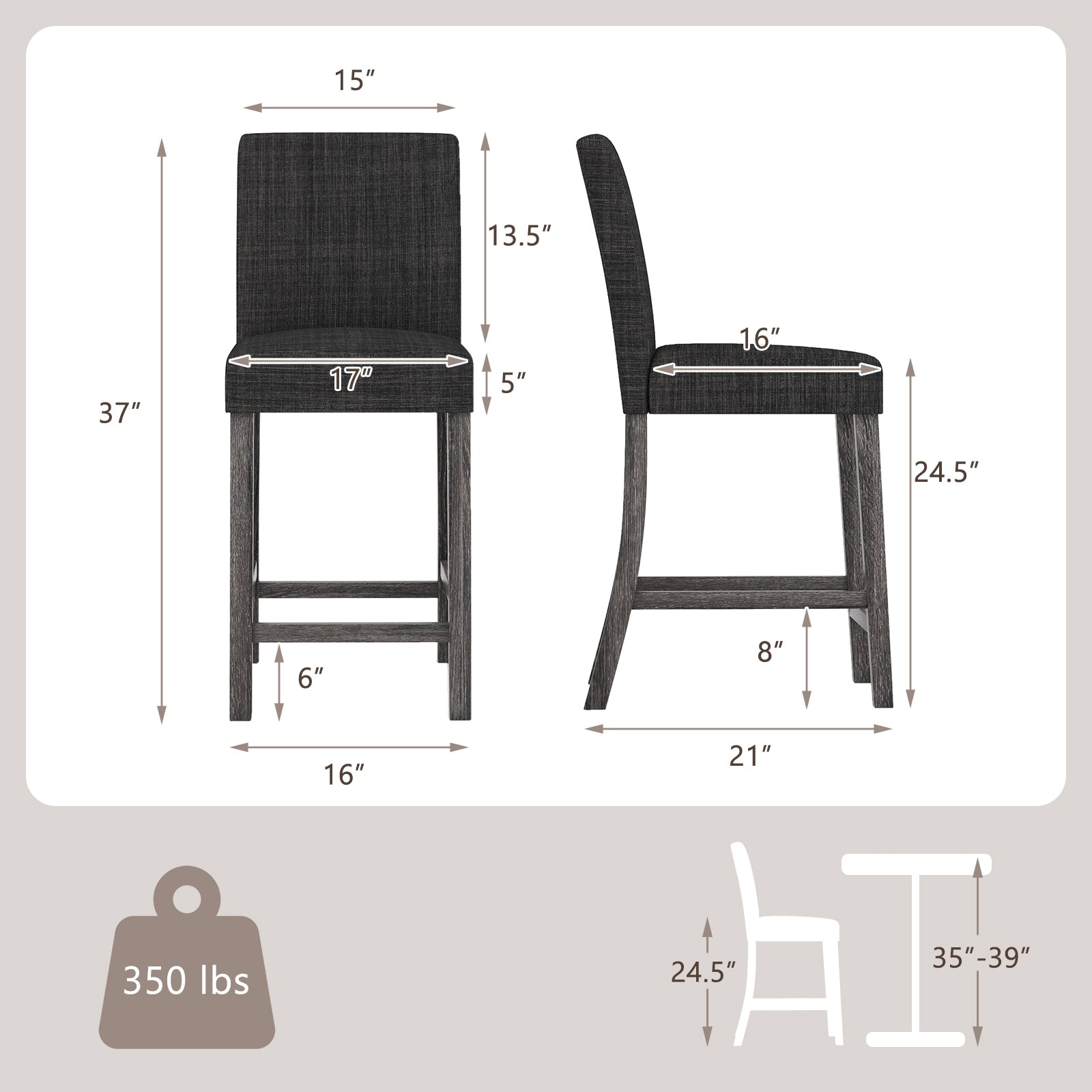Counter Height Bar Stools, Set of 2, Gray Bar Stools at Gallery Canada