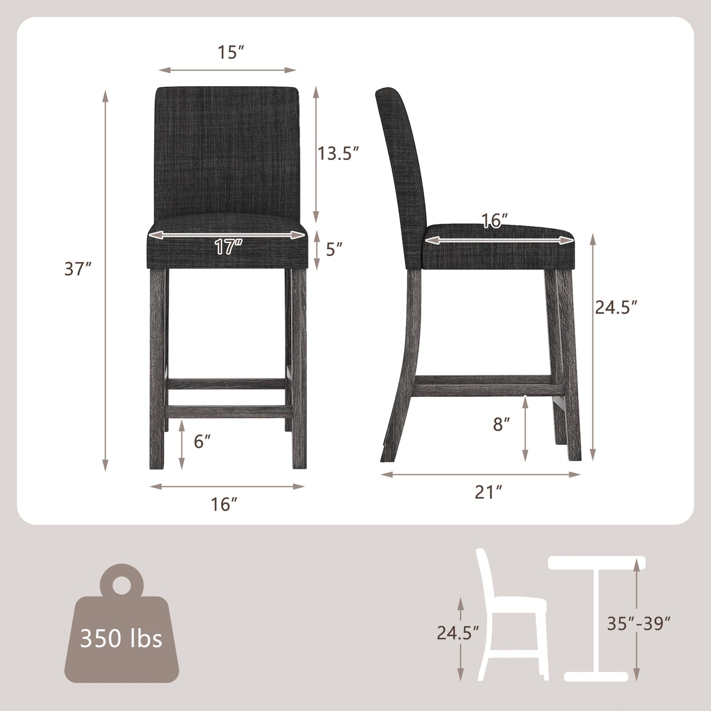 Counter Height Bar Stools, Set of 2, Gray Bar Stools at Gallery Canada