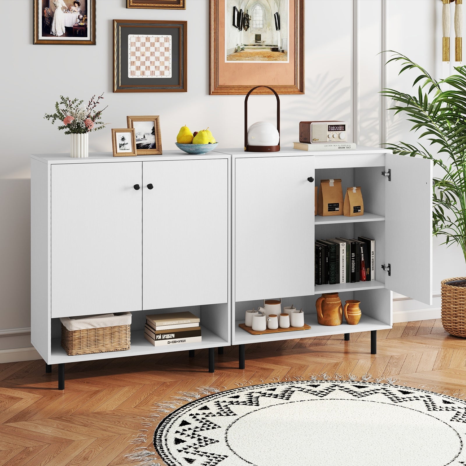 2-Door Sideboard Buffet Cabinet Kitchen with Adjustable Shelf, White Sideboards Cabinets & Buffets at Gallery Canada