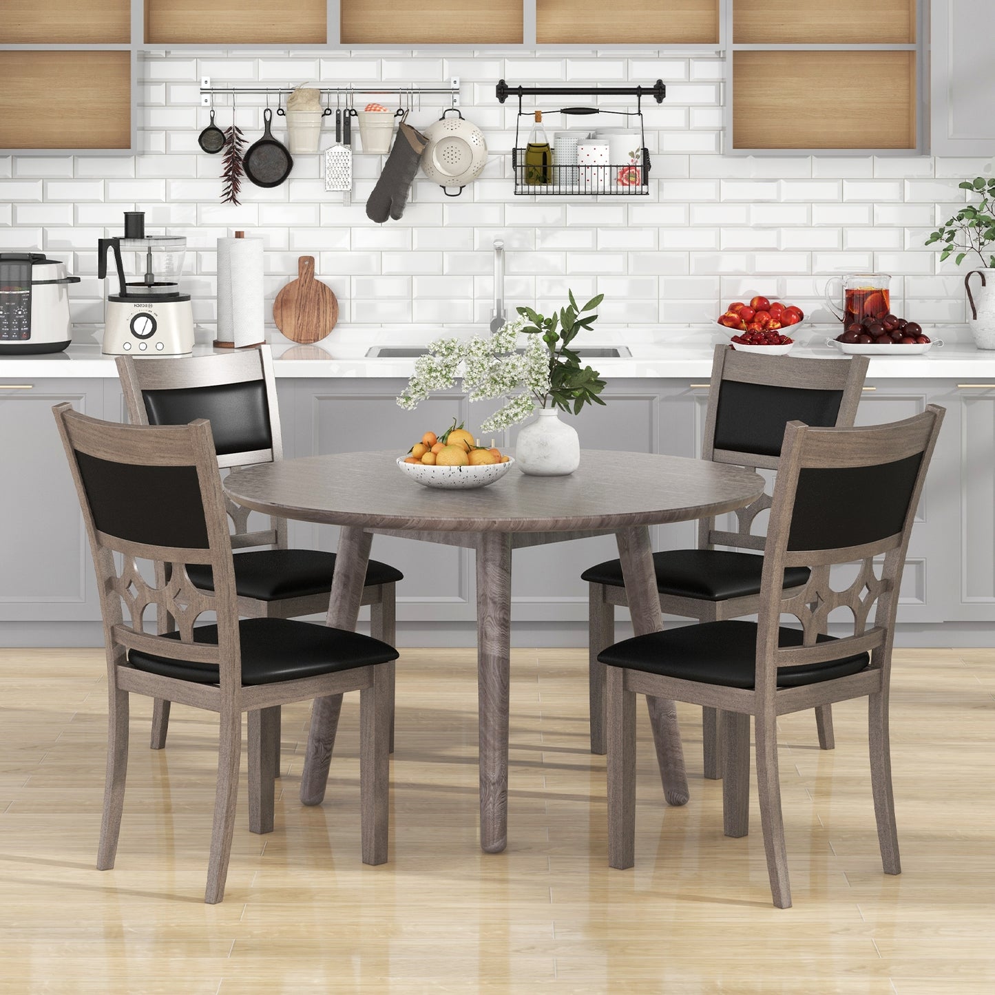 Upholstered Dining Chair Set of 2 with Padded Backrest and Seat, Gray Dining Chairs at Gallery Canada