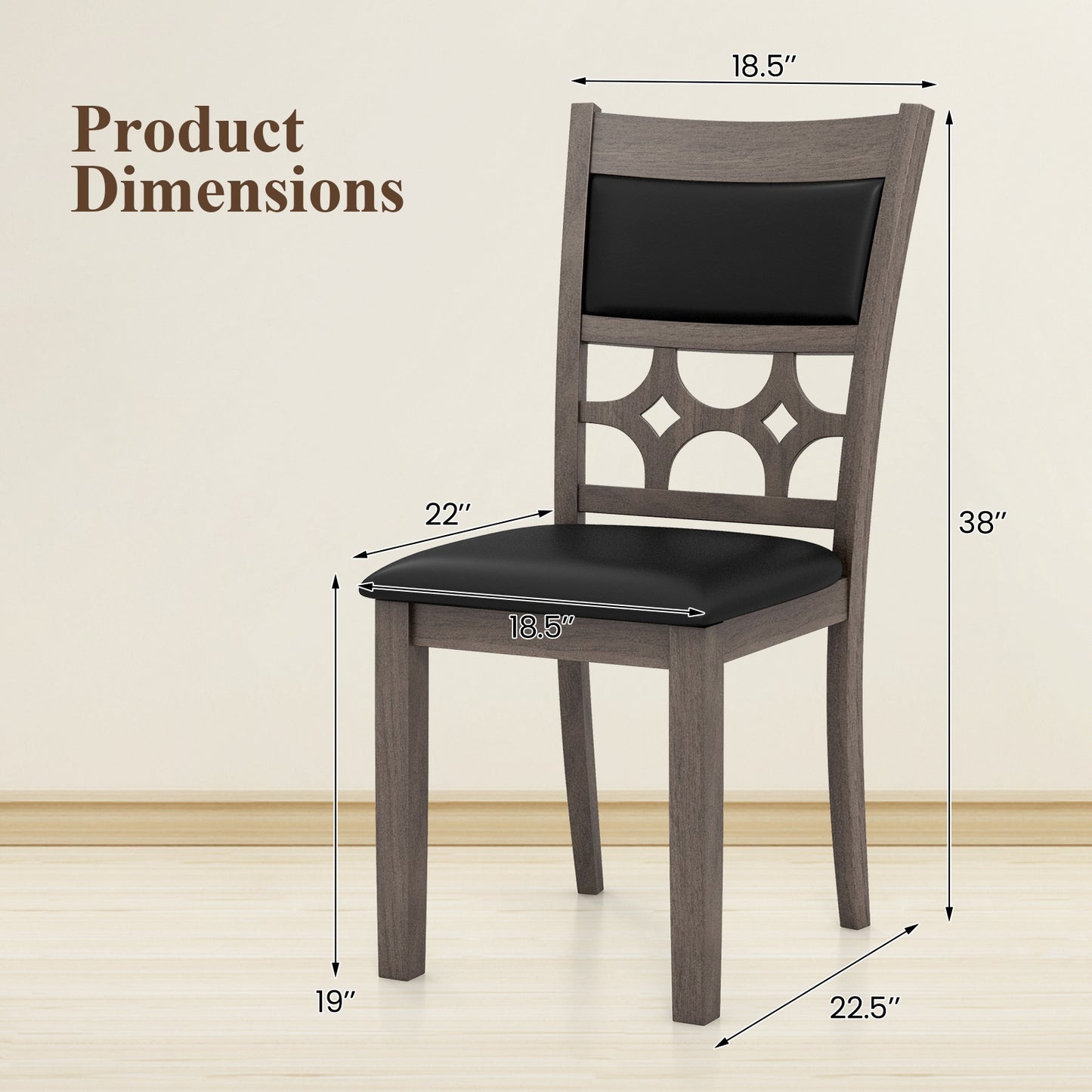 Upholstered Dining Chair Set of 2 with Padded Backrest and Seat, Gray Dining Chairs at Gallery Canada