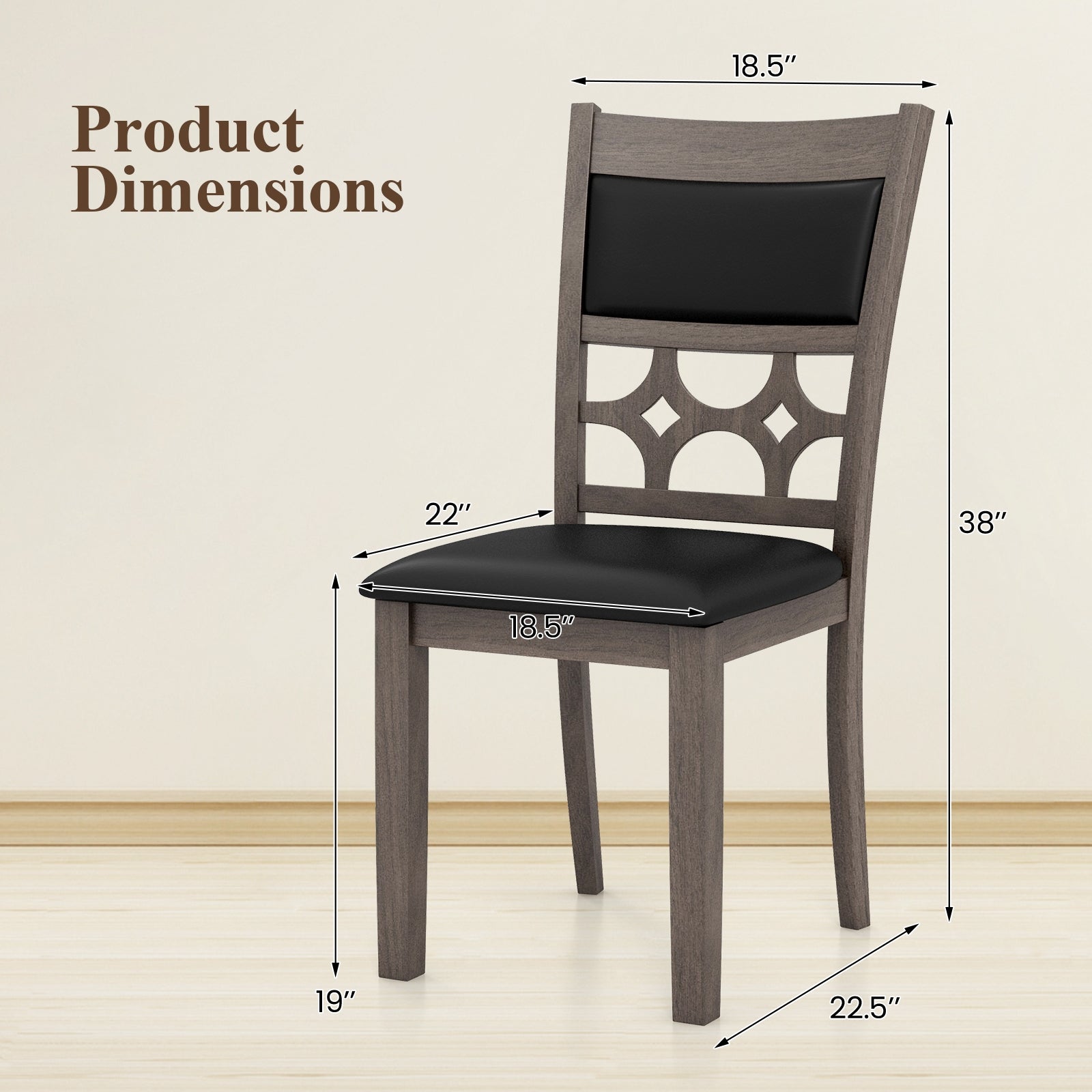 Upholstered Dining Chair Set of 2 with Padded Backrest and Seat, Gray Dining Chairs at Gallery Canada