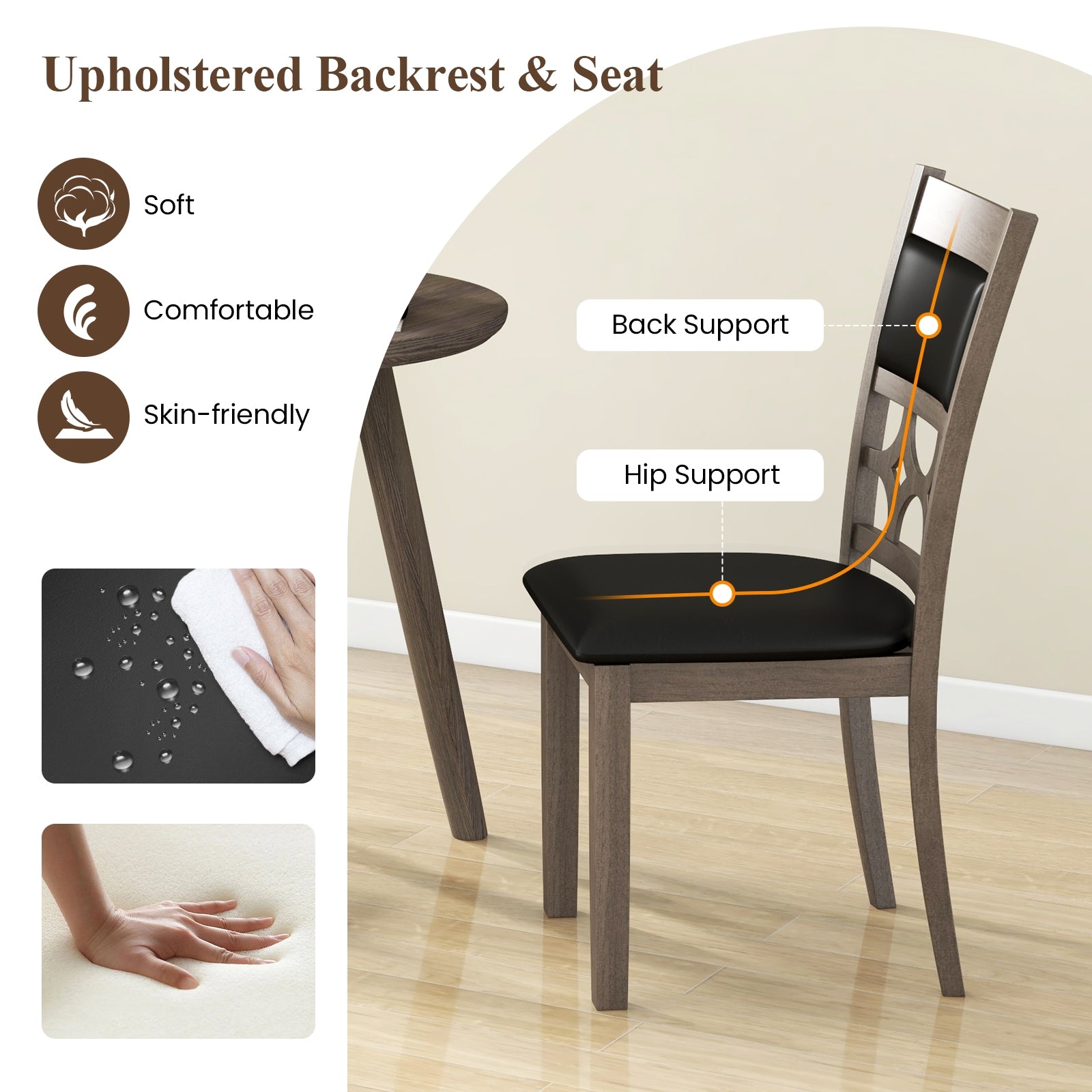 Upholstered Dining Chair Set of 2 with Padded Backrest and Seat, Gray Dining Chairs at Gallery Canada