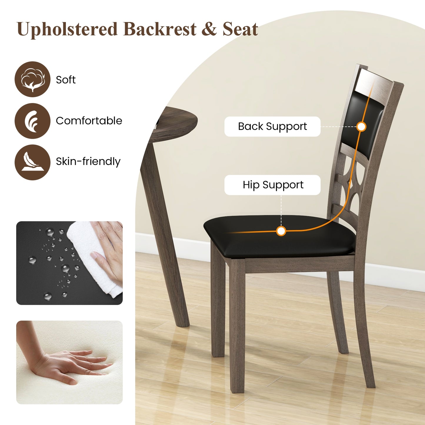 Upholstered Dining Chair Set of 2 with Padded Backrest and Seat, Gray Dining Chairs at Gallery Canada