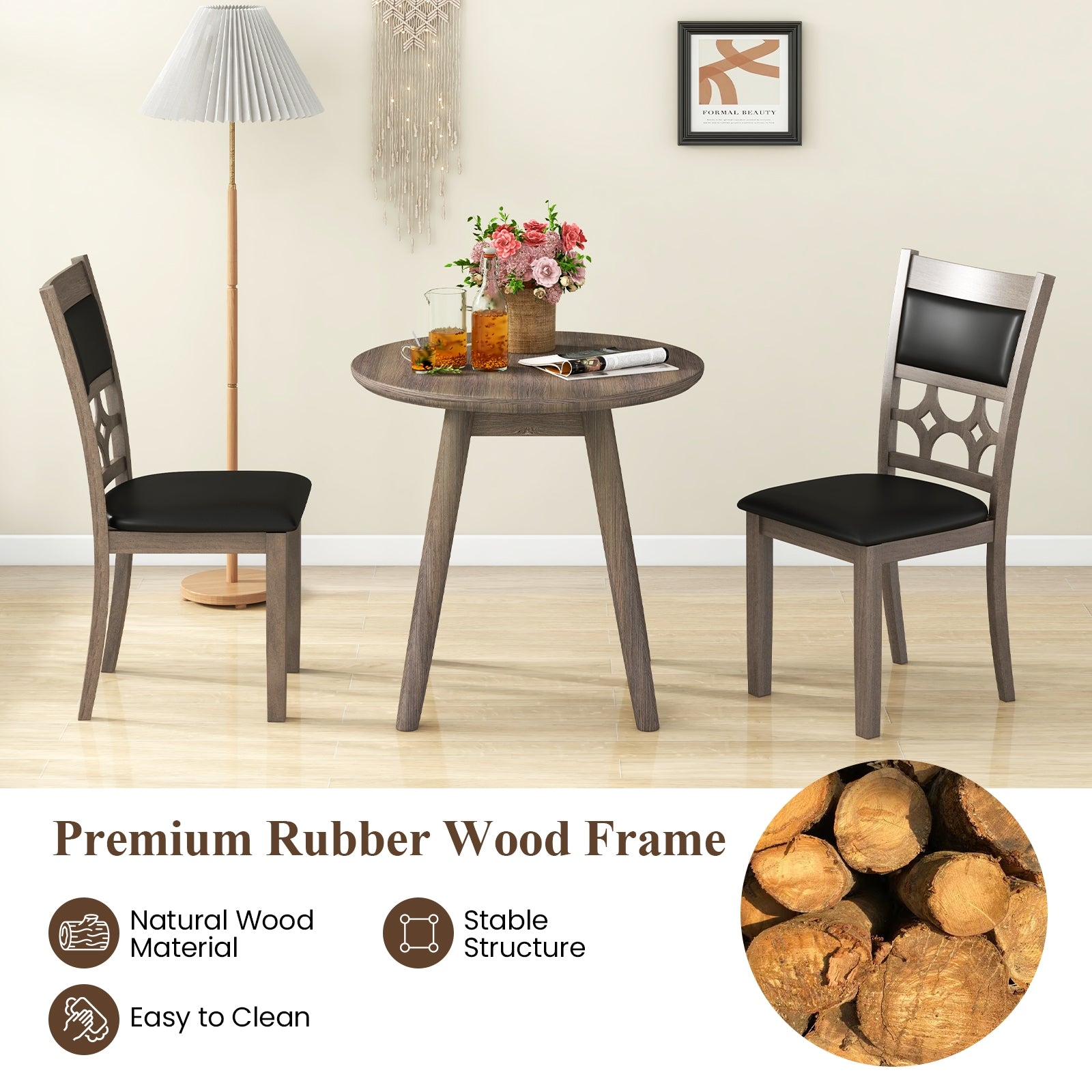 Upholstered Dining Chair Set of 2 with Padded Backrest and Seat, Gray Dining Chairs at Gallery Canada