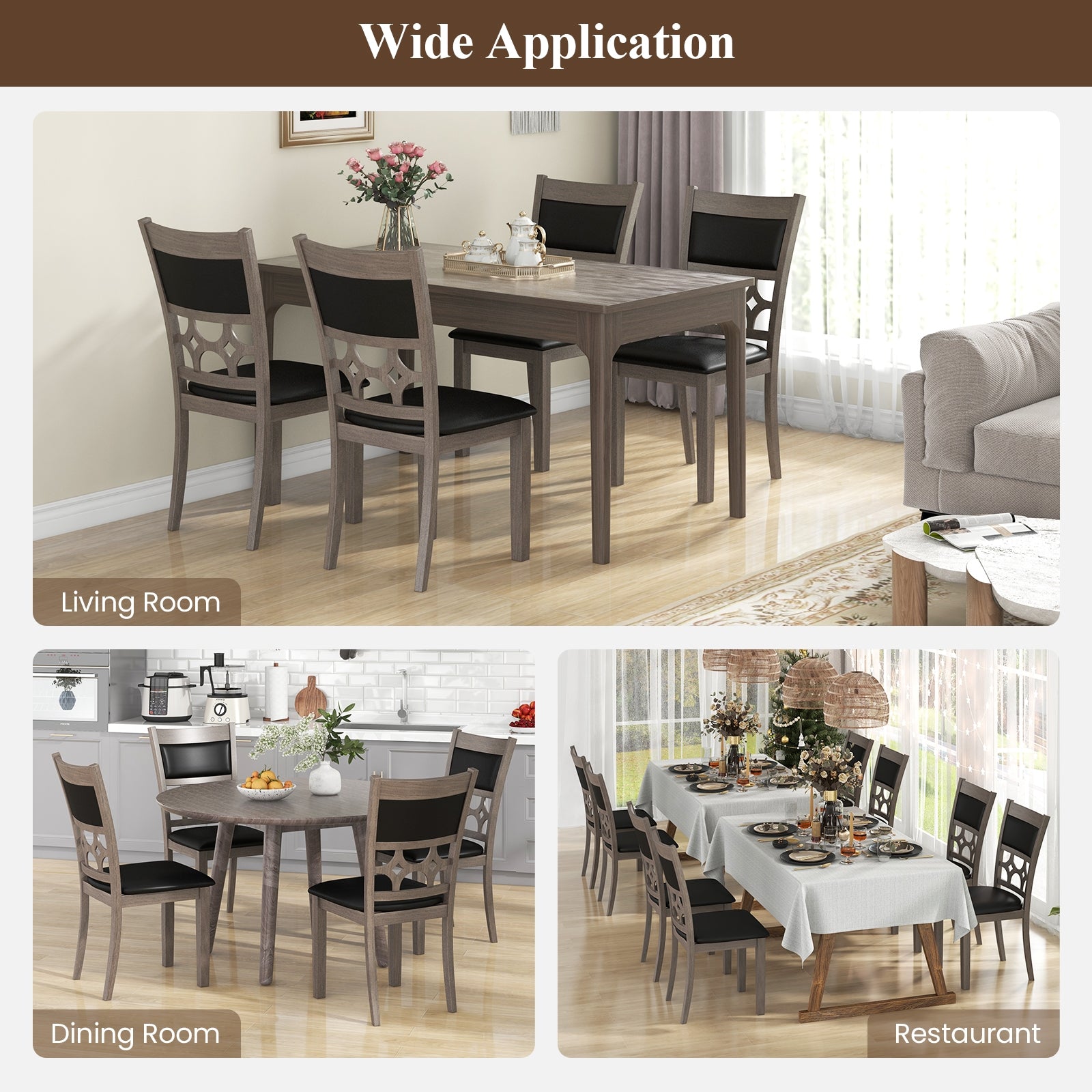 Upholstered Dining Chair Set of 2 with Padded Backrest and Seat, Gray Dining Chairs at Gallery Canada