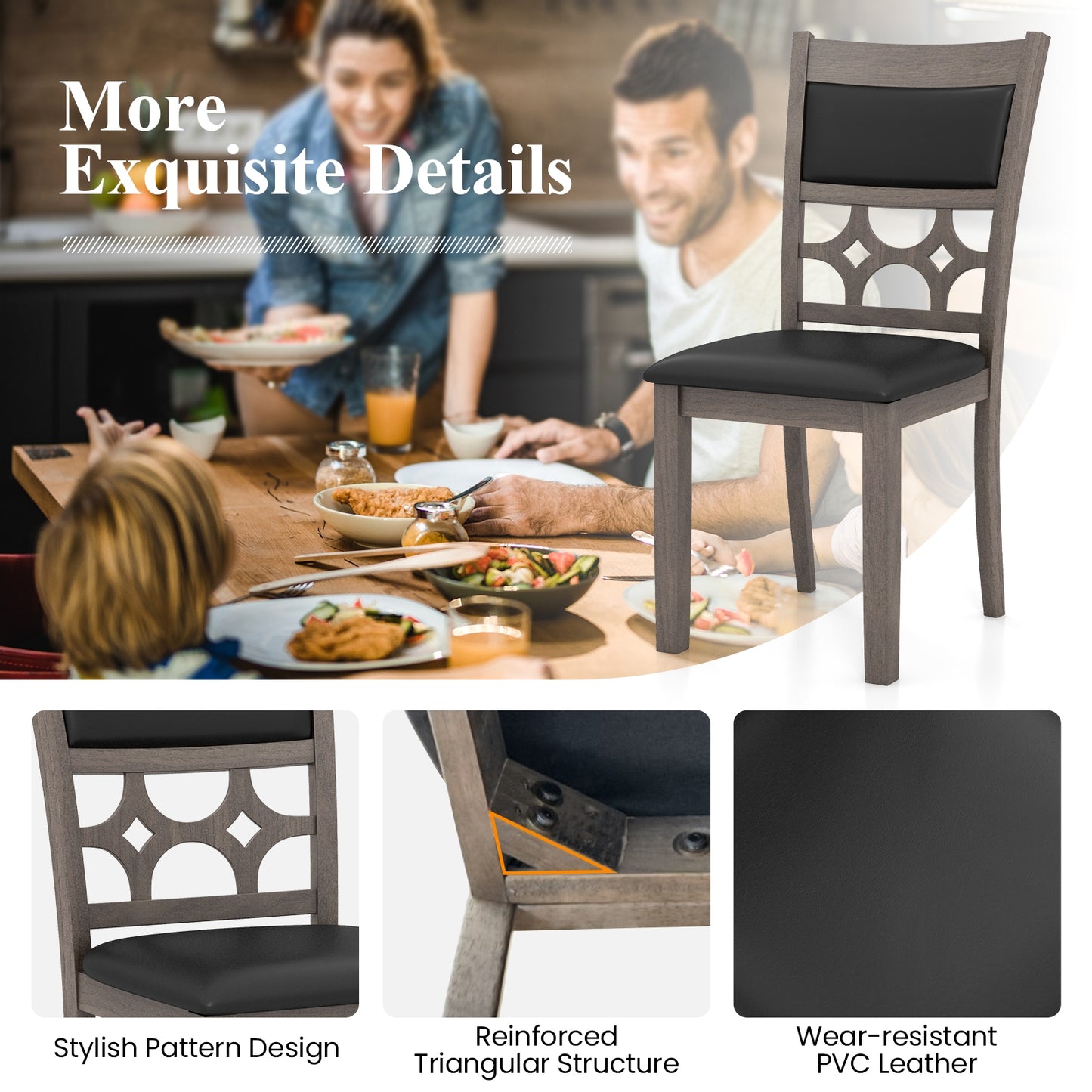 Upholstered Dining Chair Set of 2 with Padded Backrest and Seat, Gray Dining Chairs at Gallery Canada