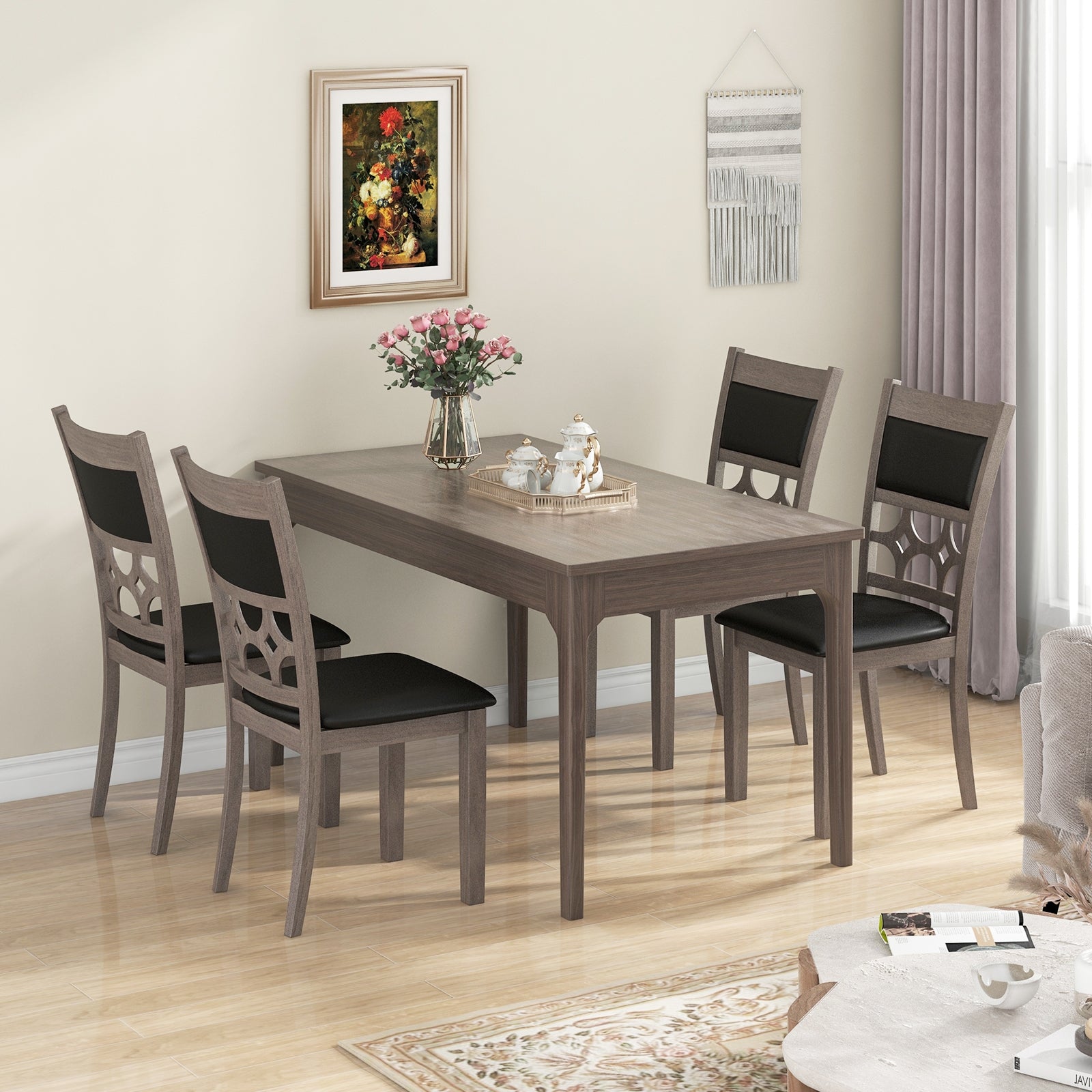 Upholstered Dining Chair Set of 2 with Padded Backrest and Seat, Gray Dining Chairs at Gallery Canada