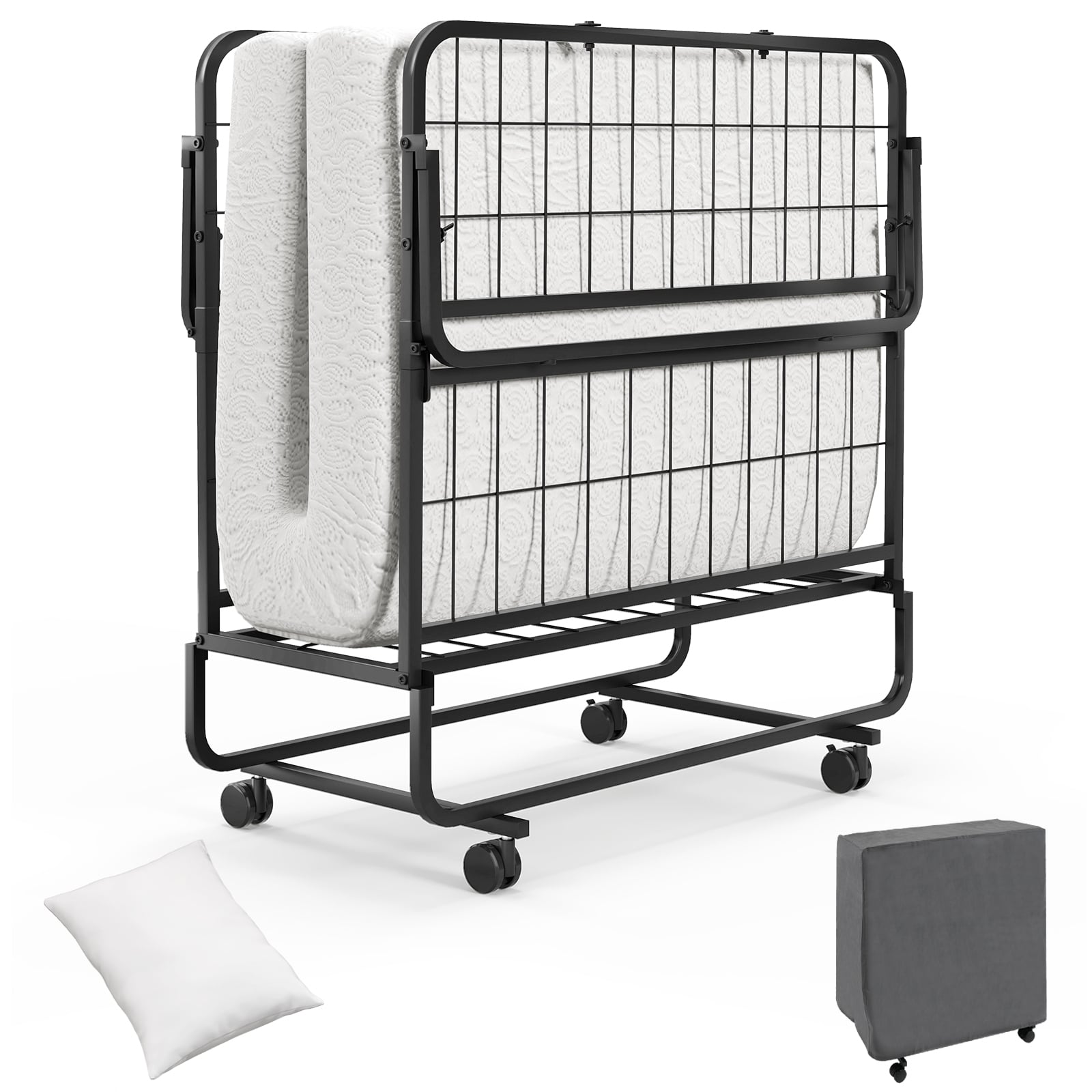 Twin Size Rollaway Folding Bed, With Mattress, Heavy Duty Frame, Black Folding Beds at Gallery Canada
