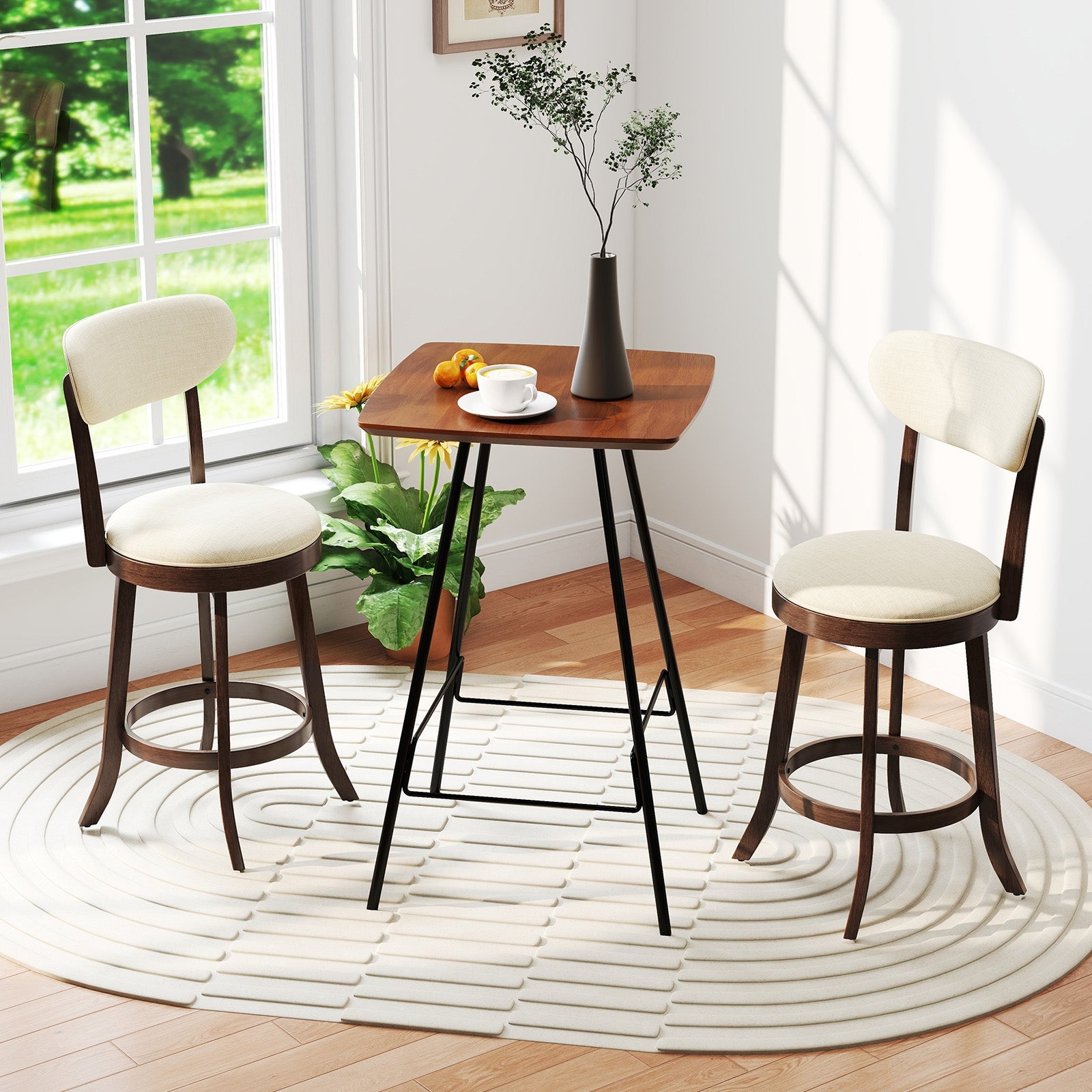 25.5 Inch Counter Height Chairs Set of 2 with Padded Seat and Backrest, Brown Bar Stools at Gallery Canada