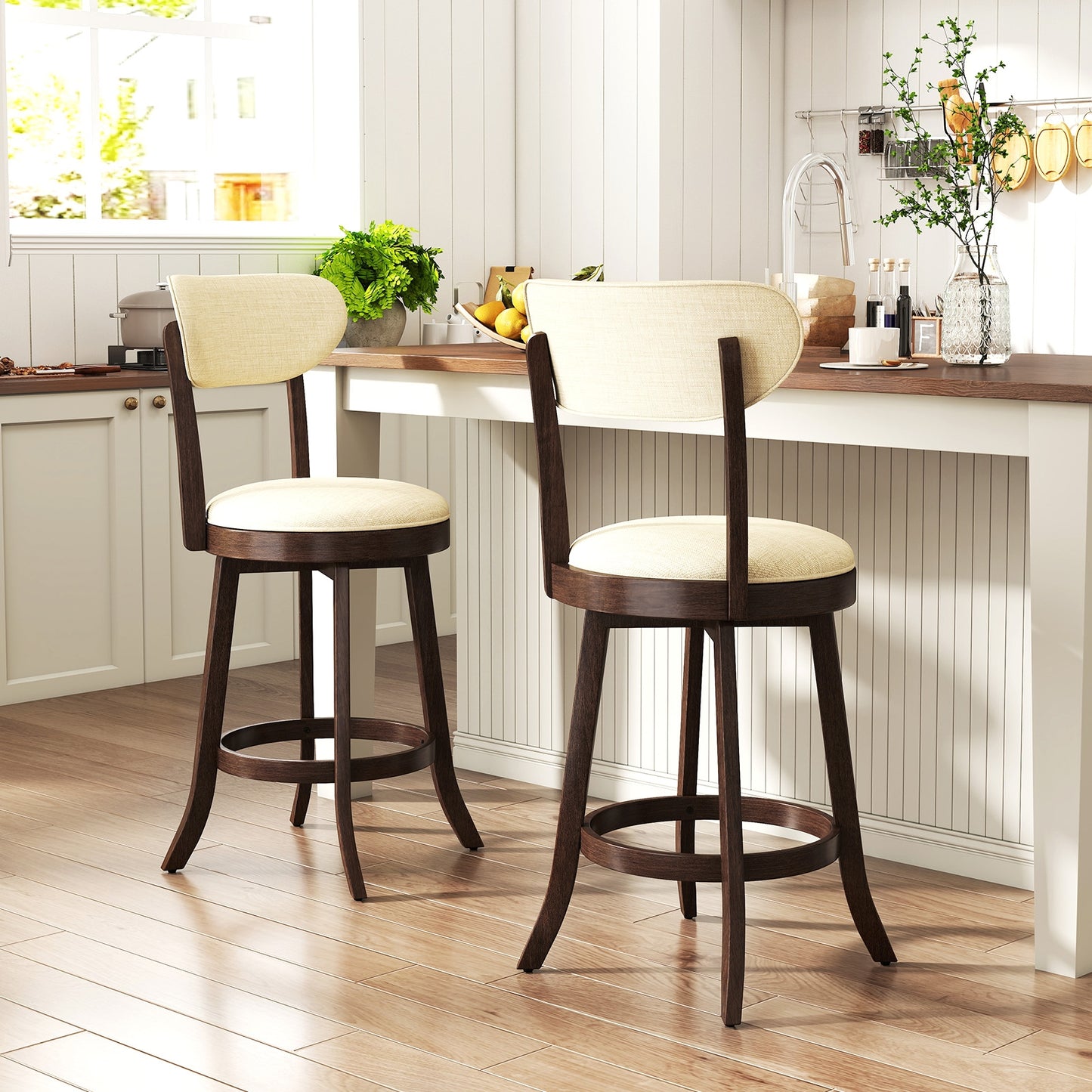25.5 Inch Counter Height Chairs Set of 2 with Padded Seat and Backrest, Brown Bar Stools at Gallery Canada