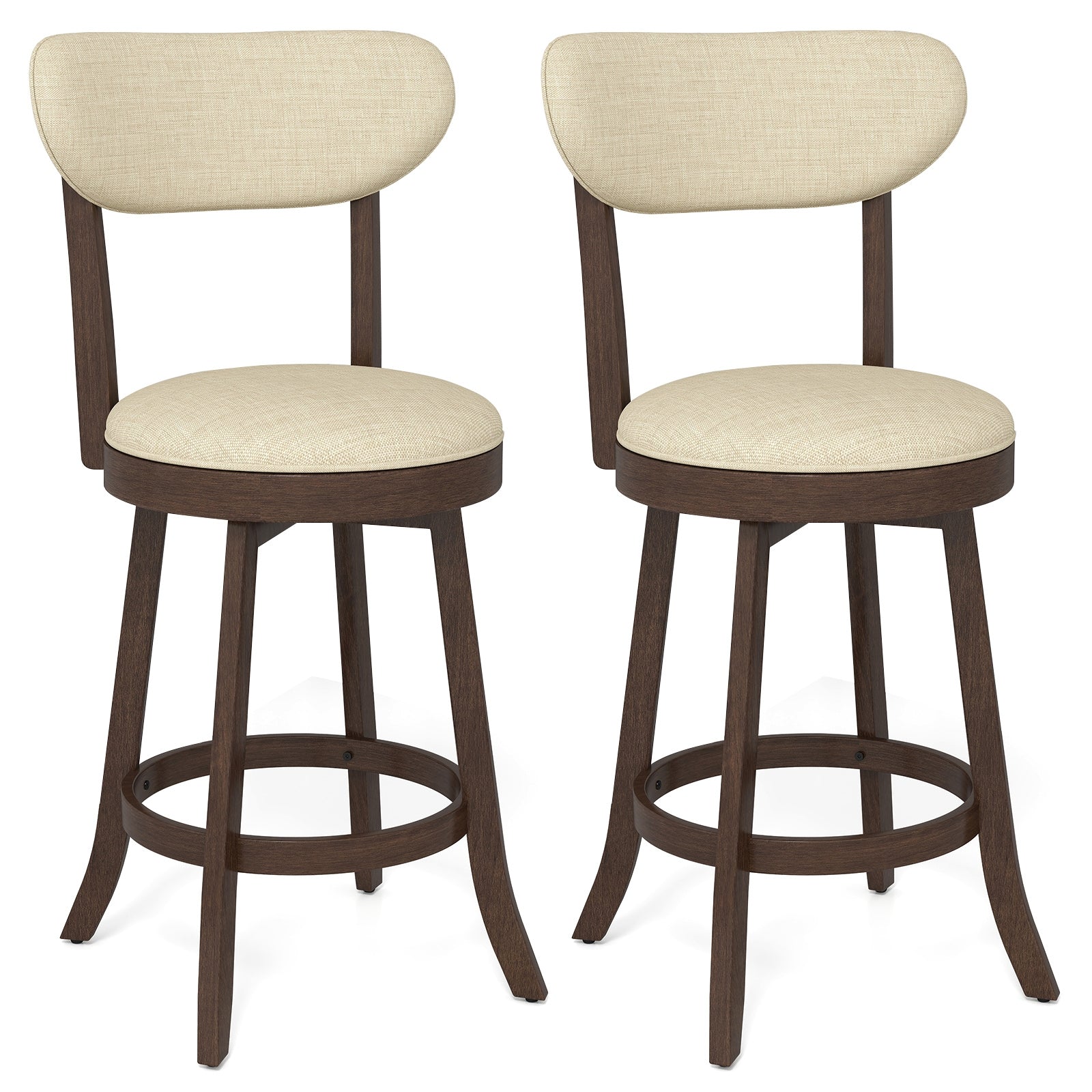 25.5 Inch Counter Height Chairs Set of 2 with Padded Seat and Backrest, Brown Bar Stools at Gallery Canada
