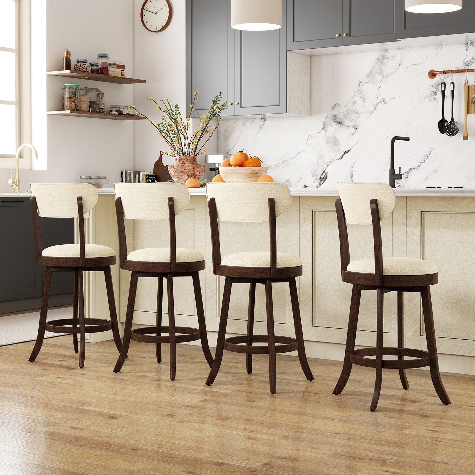 25.5 Inch Counter Height Chairs Set of 2 with Padded Seat and Backrest, Brown Bar Stools at Gallery Canada