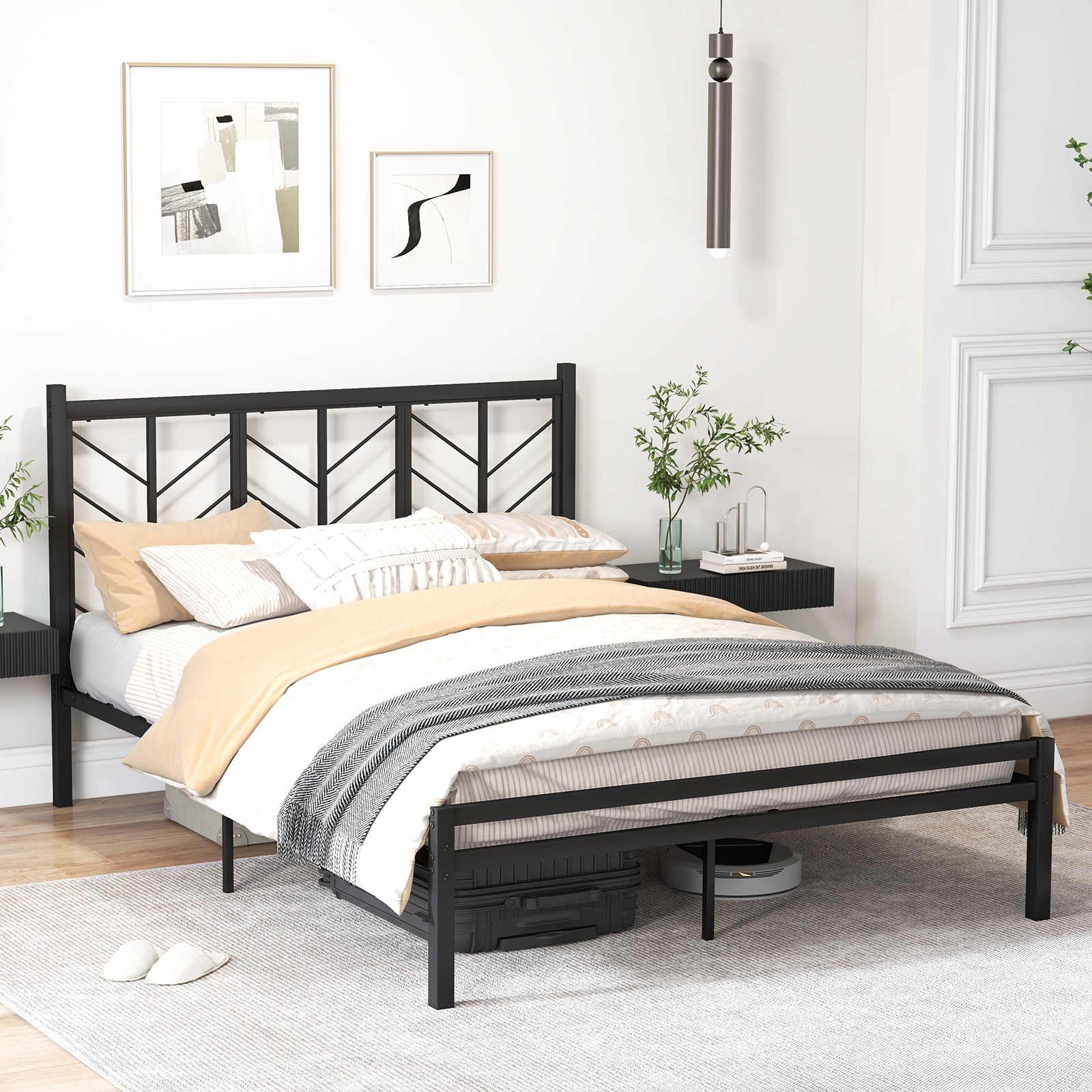 Queen Size Platform Bed with Headboard and Metal Frame-Queen Size, Black Simple Bed Frame at Gallery Canada