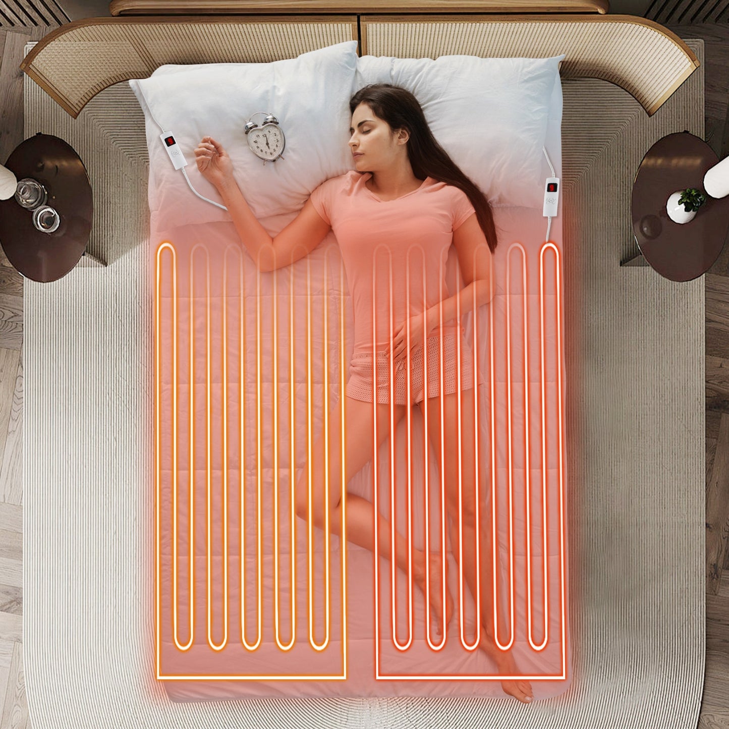 Machine Washable Electric Bed Warmer with Dual Controller 9 Heat Setting and 9-Hour Auto Off and Overheat Protection-Full Size, White Bedding at Gallery Canada