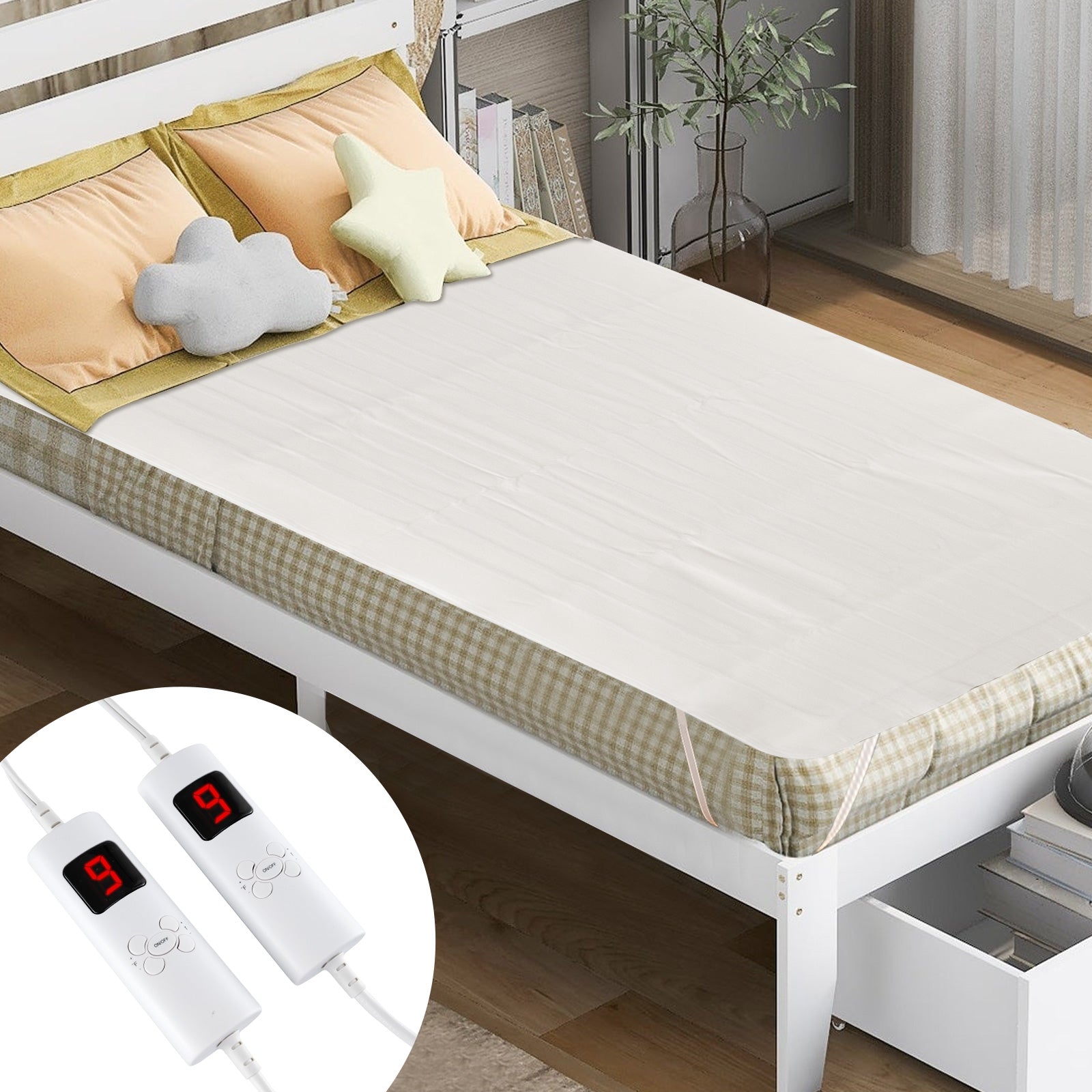 Machine Washable Electric Bed Warmer with Dual Controller 9 Heat Setting and 9-Hour Auto Off and Overheat Protection-Full Size, White Bedding at Gallery Canada
