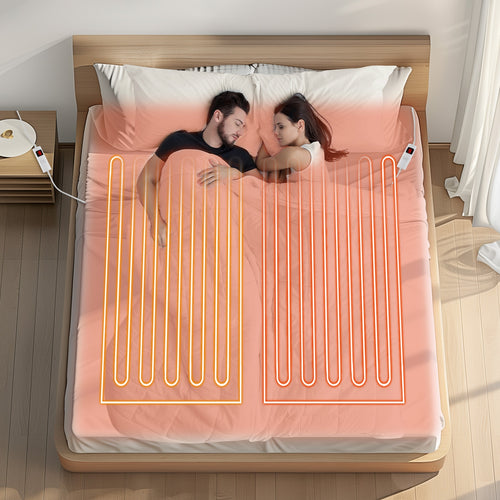 Machine Washable Electric Bed Warmer with Dual Controller 9 Heat Setting and 9-Hour Auto Off and Overheat Protection-King Size, White