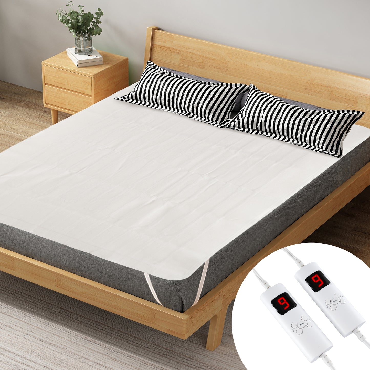 Machine Washable Electric Bed Warmer with Dual Controller 9 Heat Setting and 9-Hour Auto Off and Overheat Protection-King Size, White Bedding at Gallery Canada