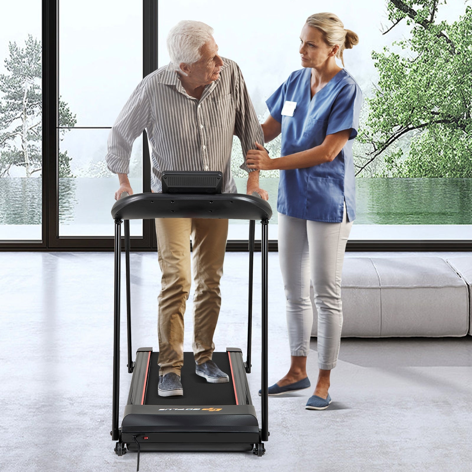 2.5 HP Walking Treadmill with Long Handrails for Seniors, Black Treadmills at Gallery Canada