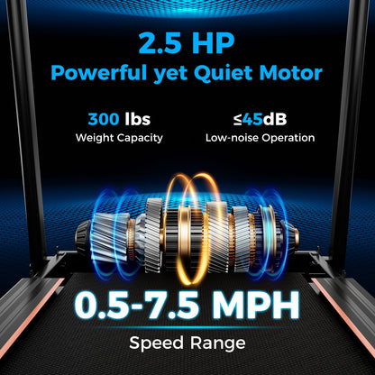 2.5 HP Walking Treadmill with Long Handrails for Seniors, Black Treadmills at Gallery Canada