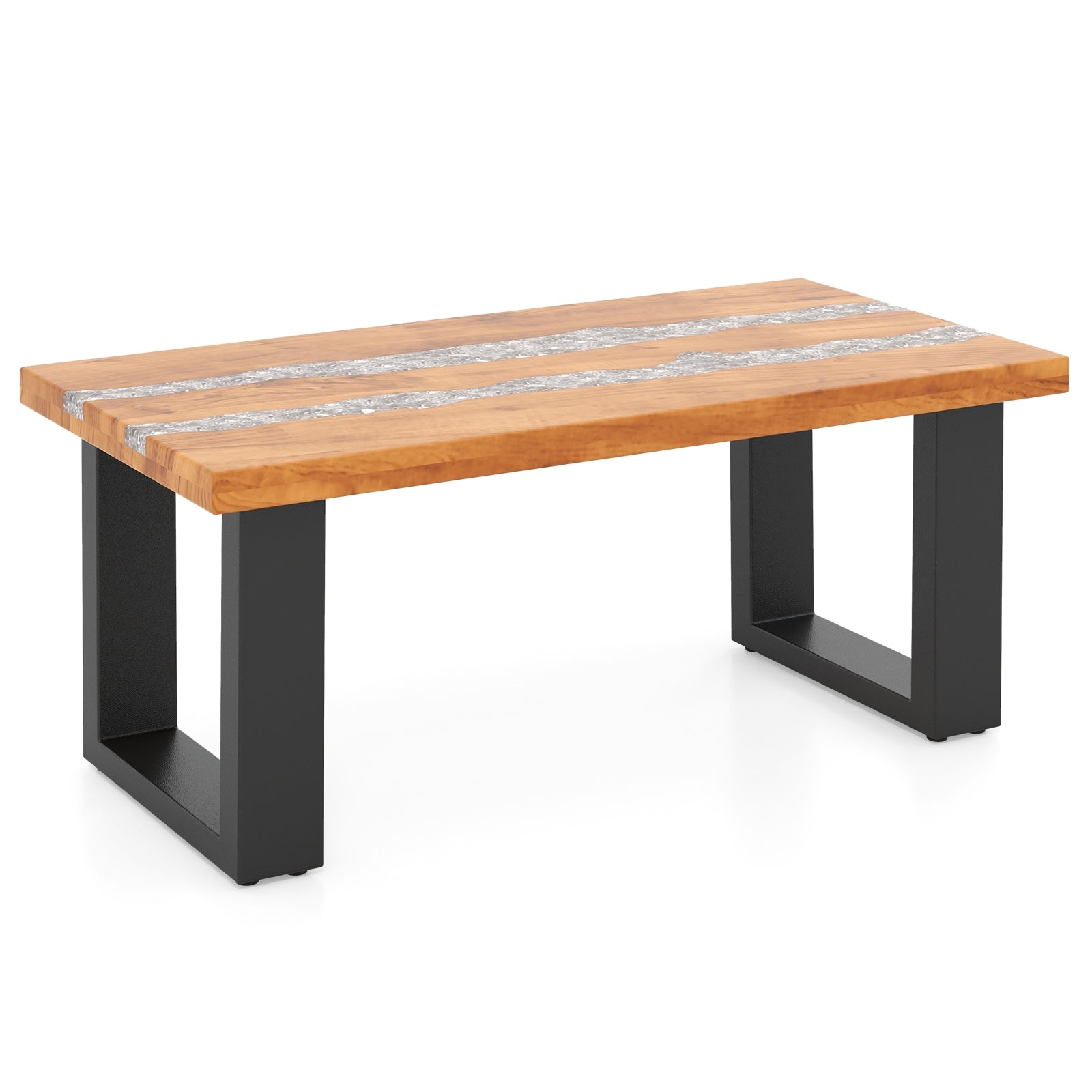 Teak Wood Patio Table, River Epoxy Tabletop, Natural Coffee Tables at Gallery Canada