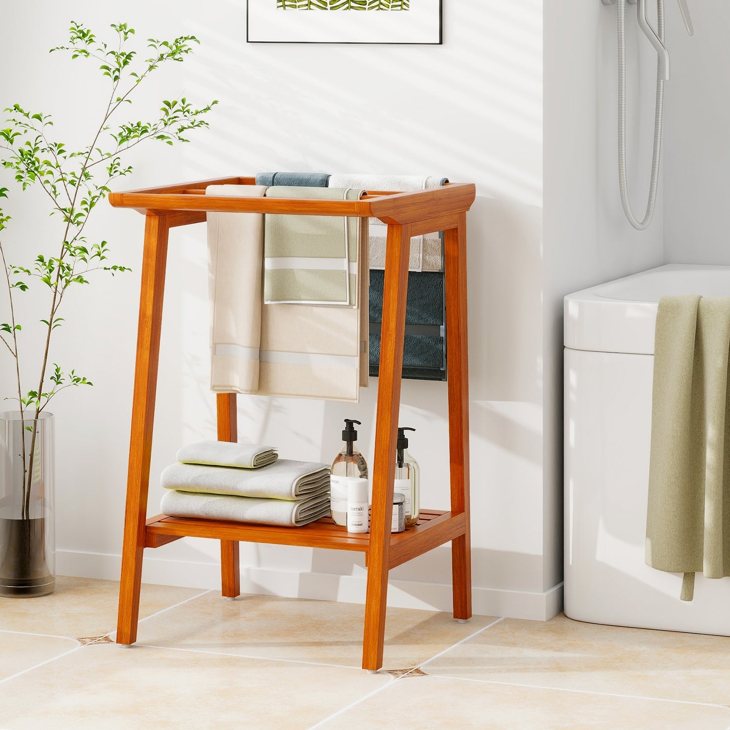 Freestanding Towel Rack With Storage Shelf, Natural Towel Racks at Gallery Canada