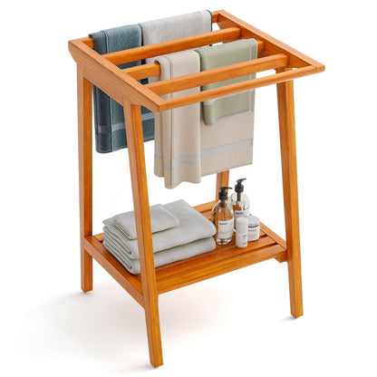 Freestanding Towel Rack With Storage Shelf, Natural Towel Racks at Gallery Canada