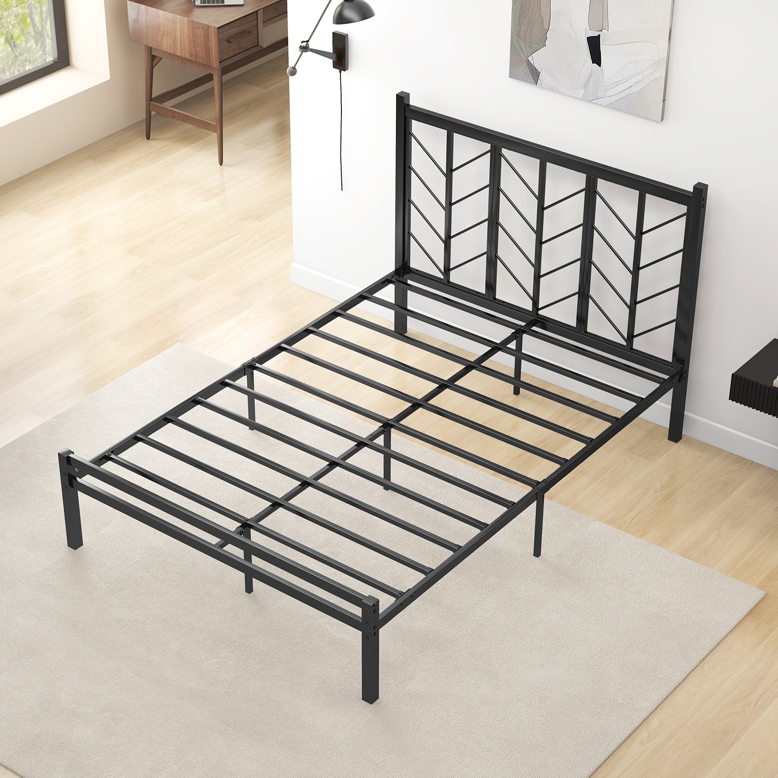 Full Size Platform Bed with Headboard and Metal Frame-Full Size, Black Simple Bed Frame at Gallery Canada