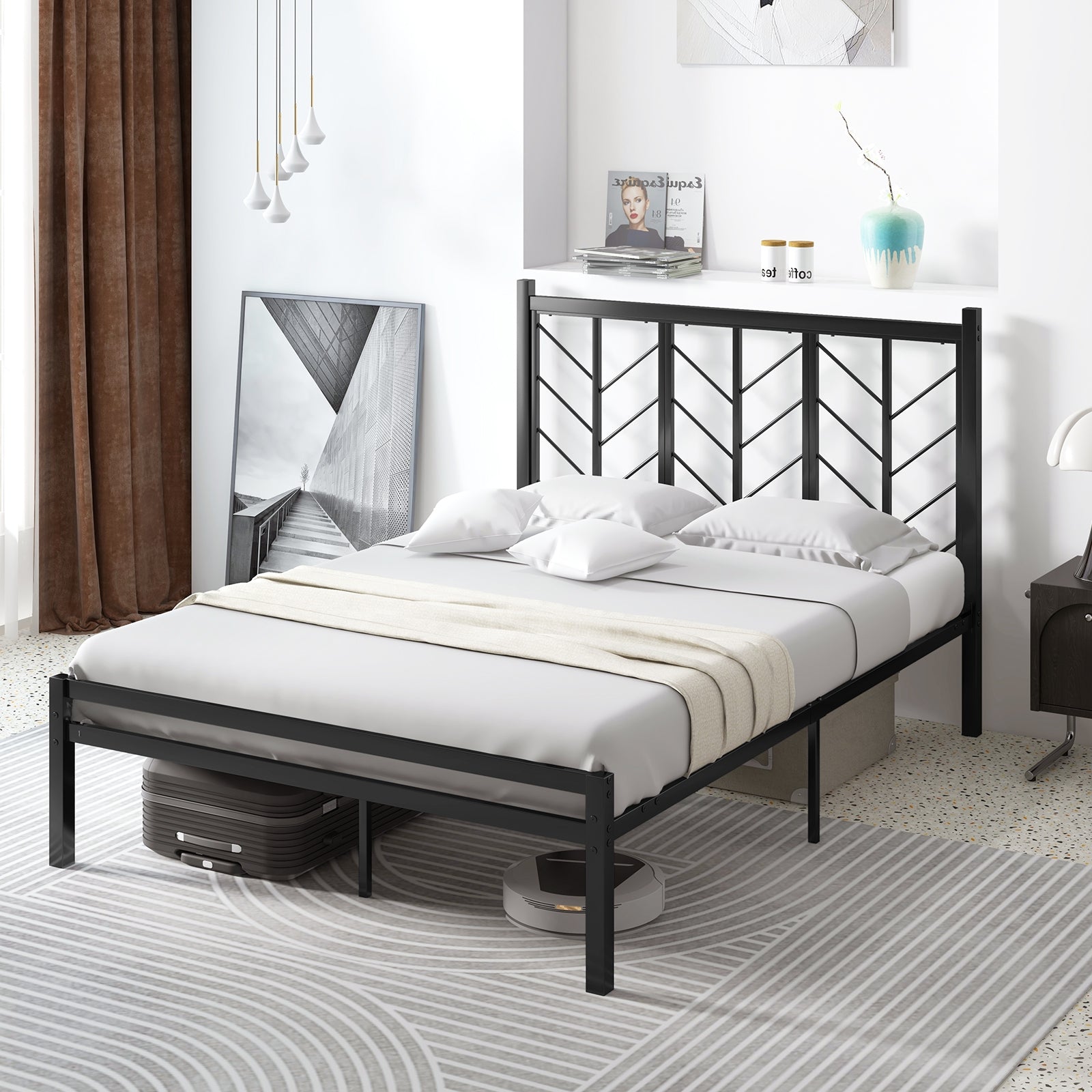 Full Size Platform Bed with Headboard and Metal Frame-Full Size, Black Simple Bed Frame at Gallery Canada