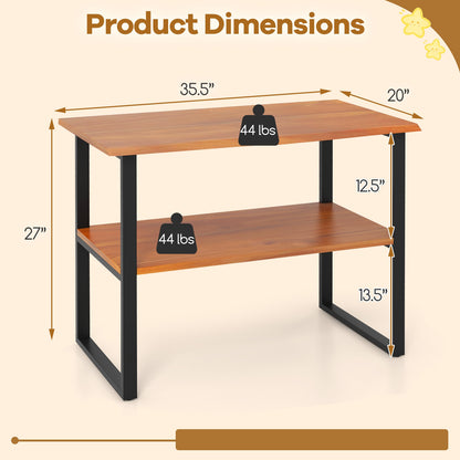 2-Tier Teak Wood End Table, Living Room Side Table Nightstands at Gallery Canada