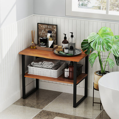2-Tier Teak Wood End Table, Living Room Side Table Nightstands at Gallery Canada